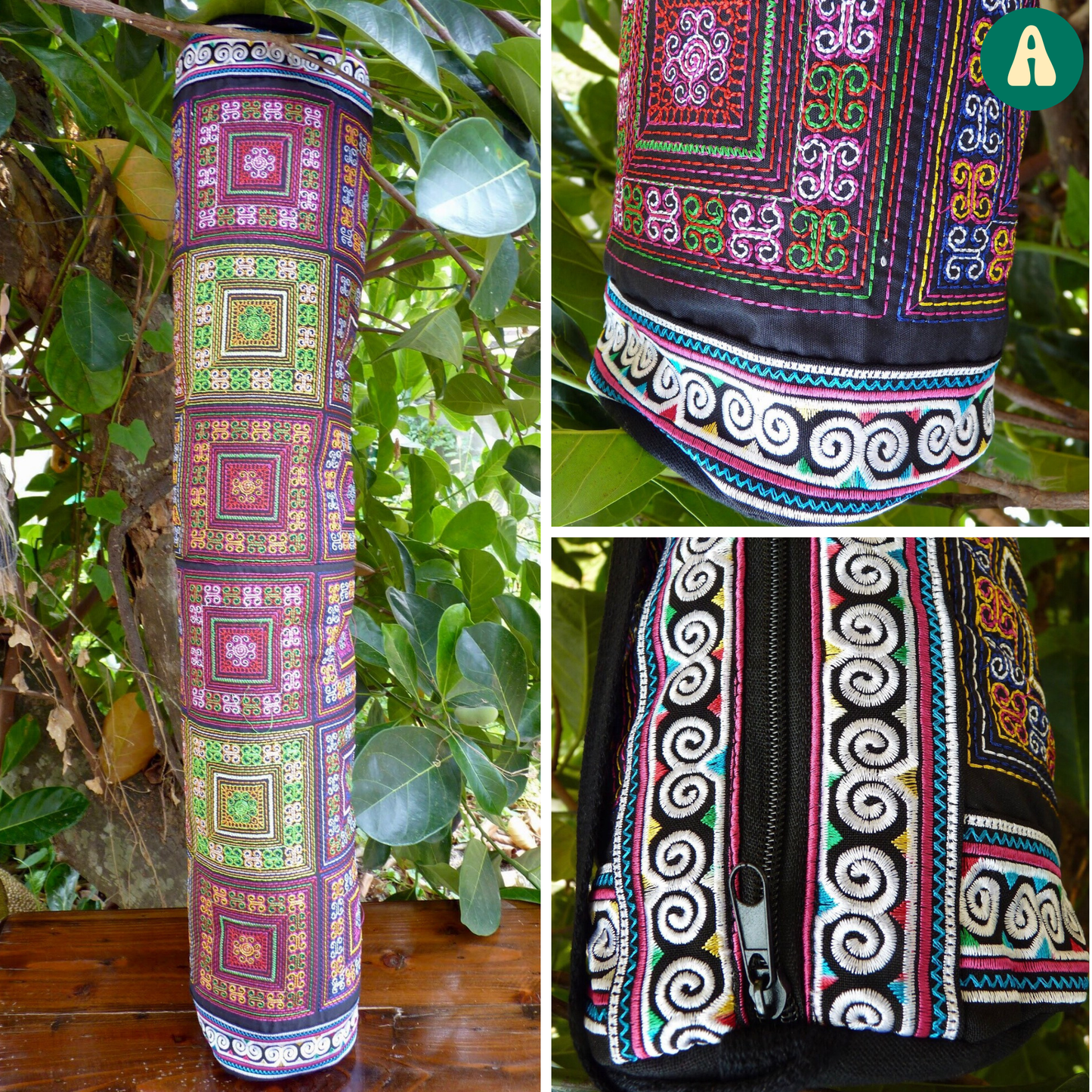 Colourful Patchwork Hmong Yoga Mat Bag