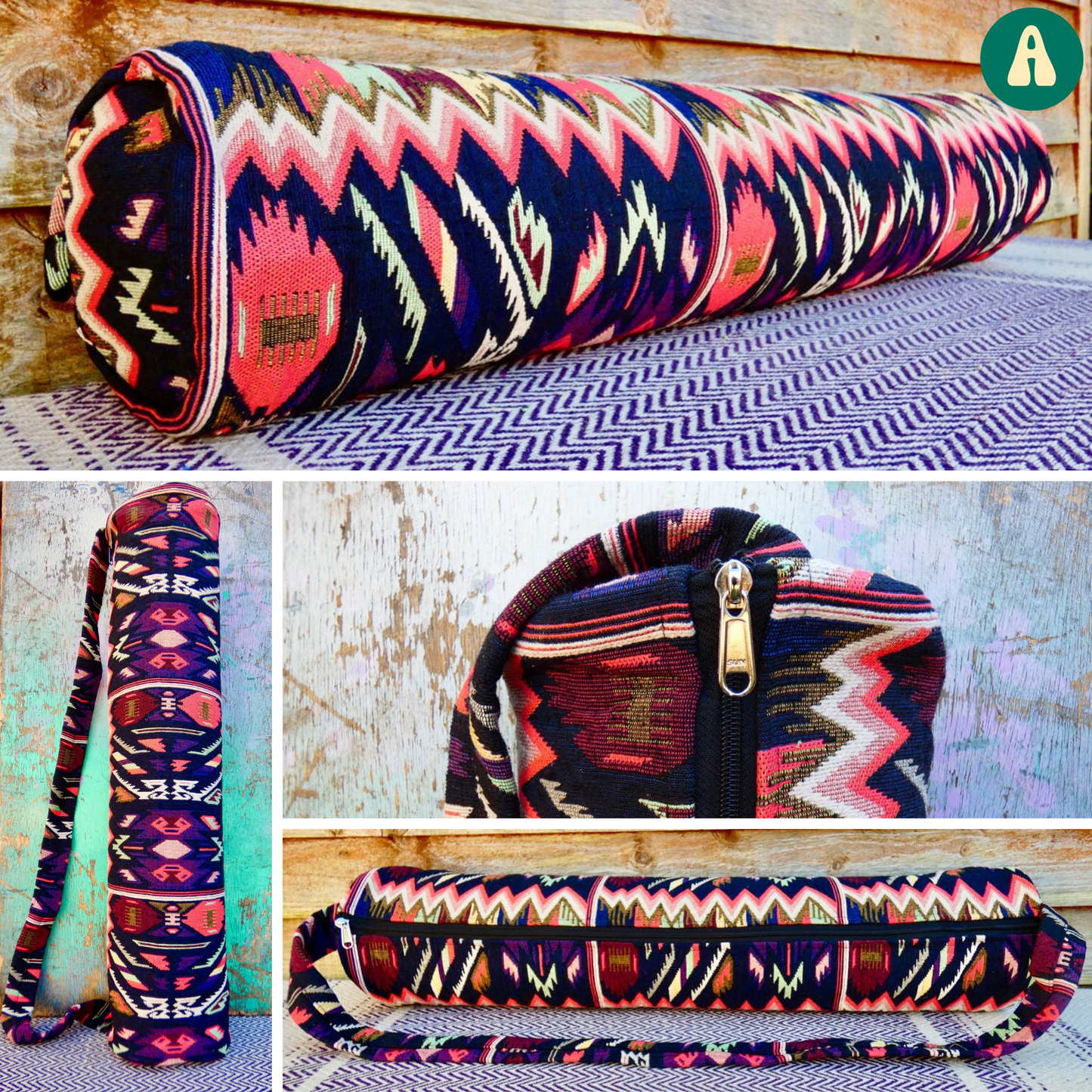 Woven Cotton Dramatic Geometric Yoga Mat Bag
