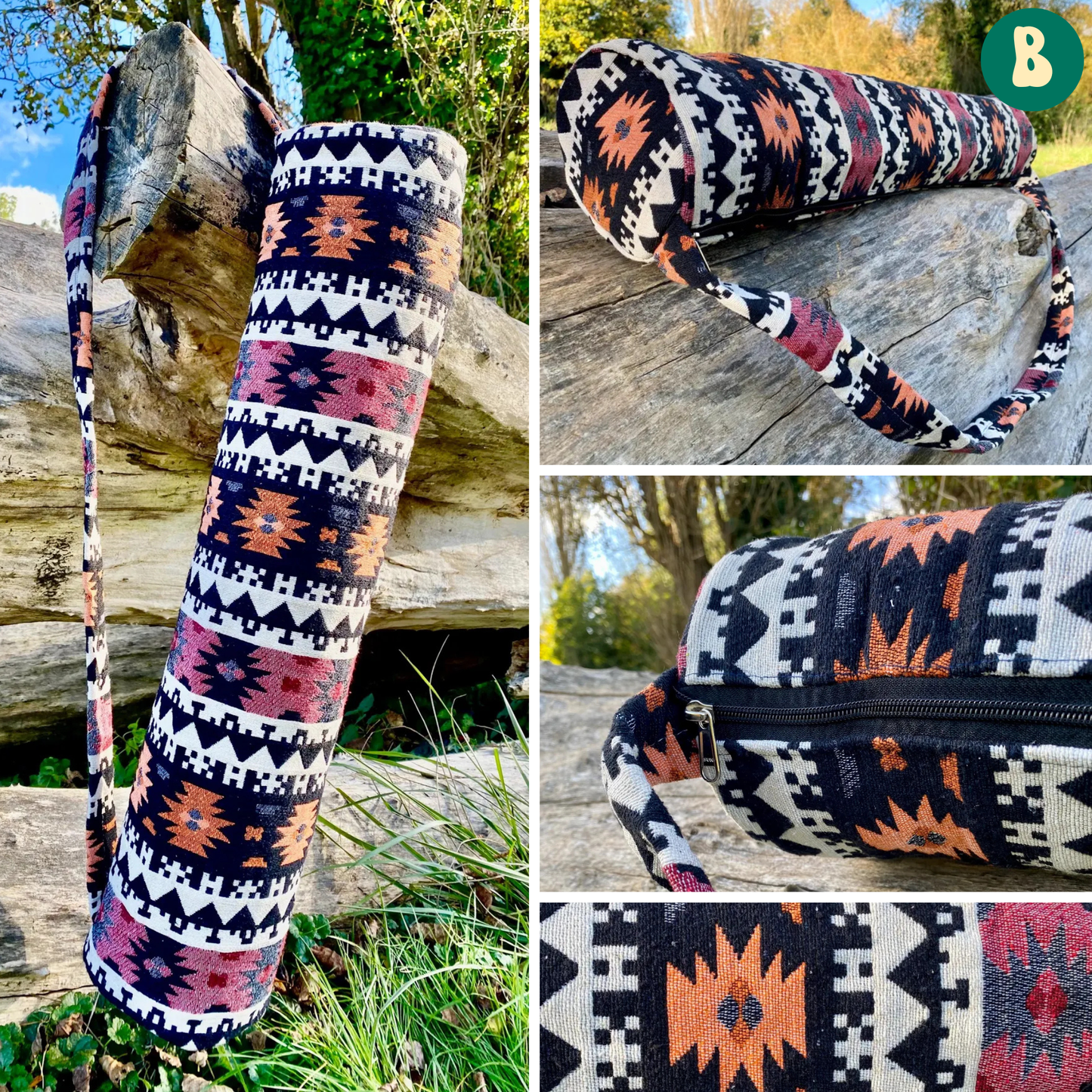 Woven Cotton Dramatic Geometric Yoga Mat Bag