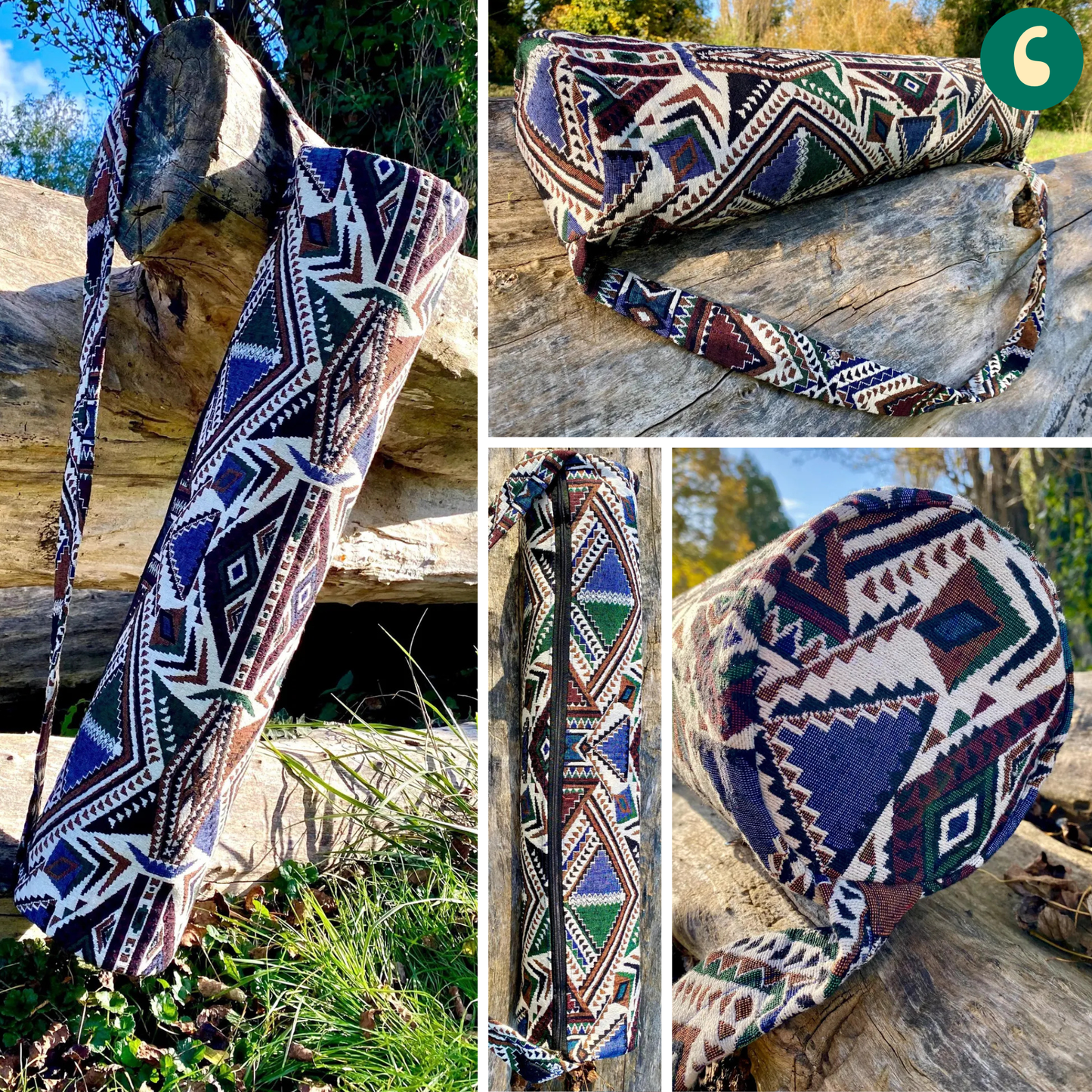 Woven Cotton Dramatic Geometric Yoga Mat Bag