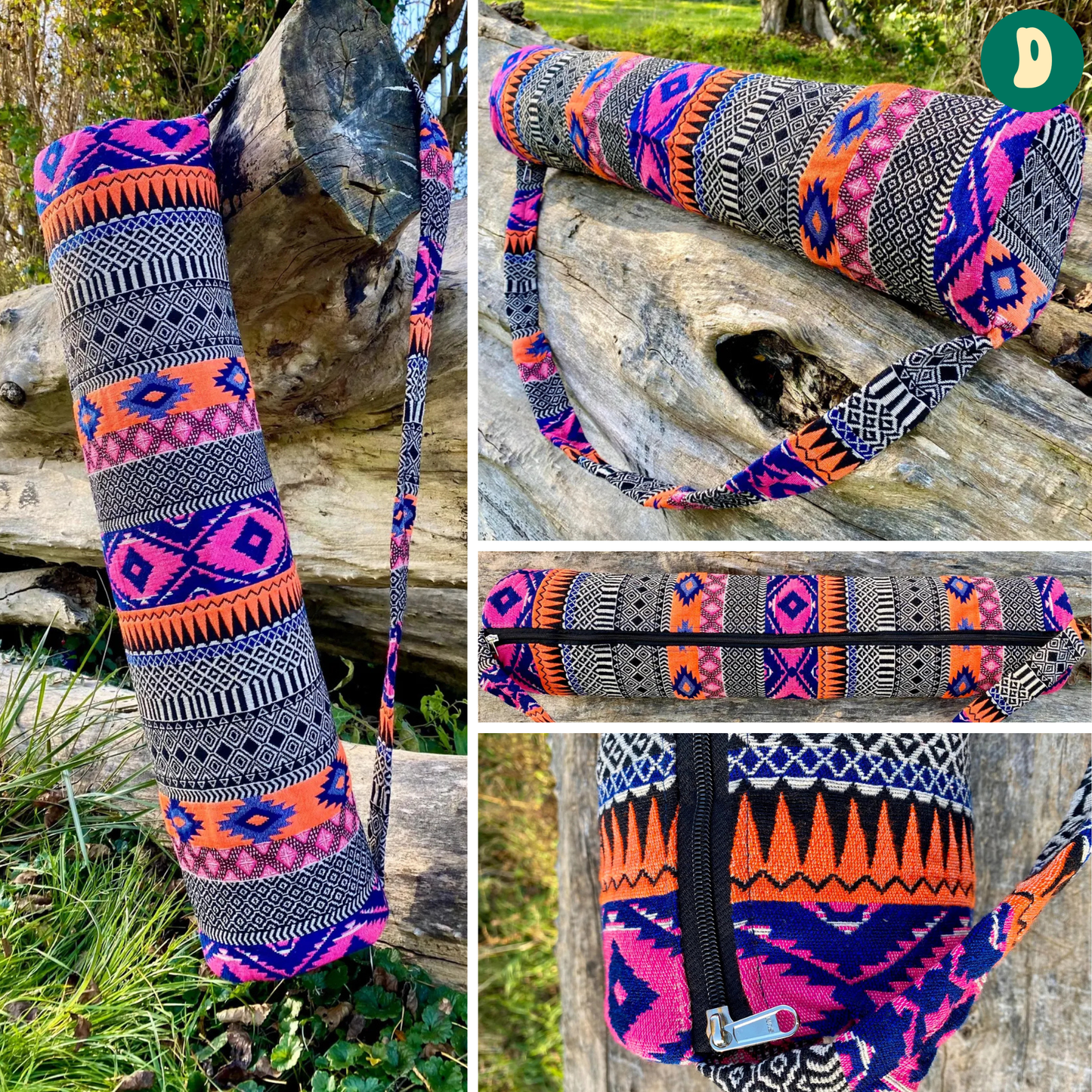 Woven Cotton Dramatic Geometric Yoga Mat Bag