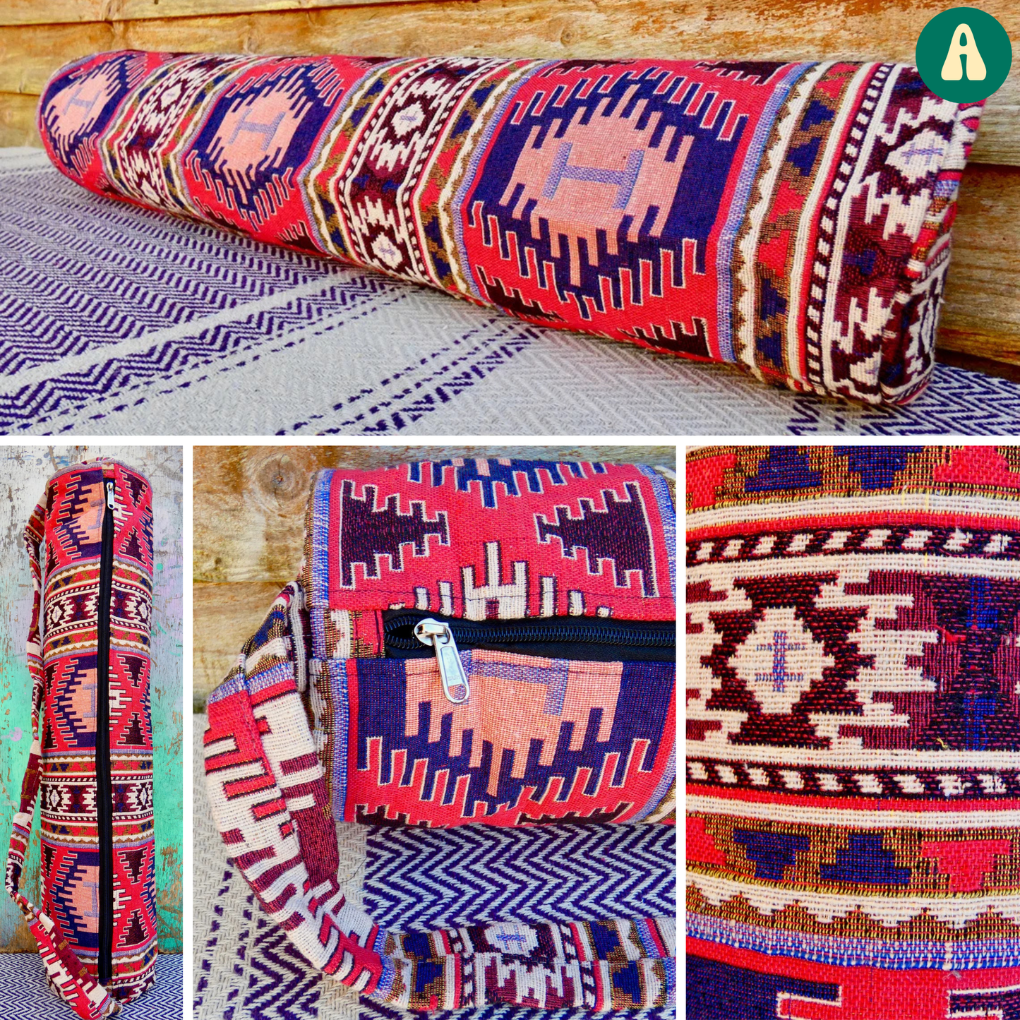 Woven Cotton Ethnic Geometric Yoga Mat Bag