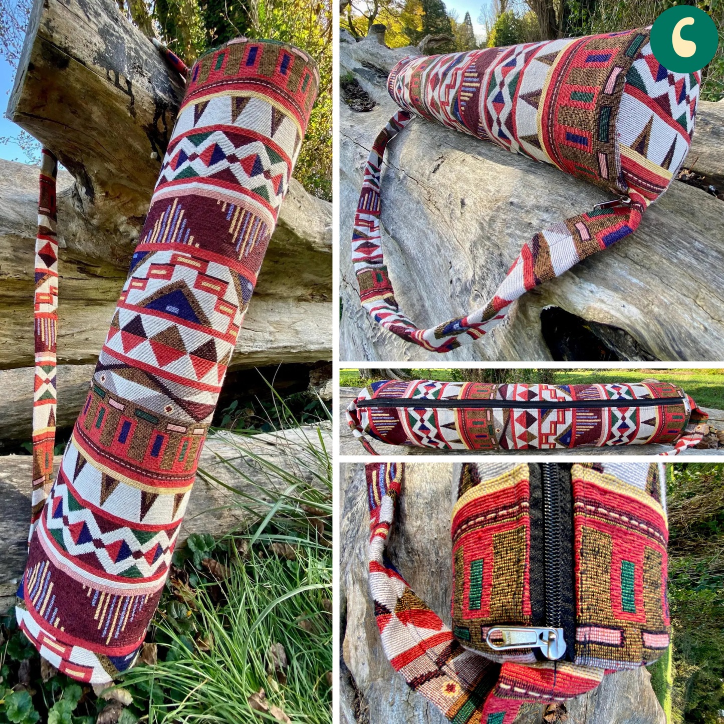 Woven Cotton Ethnic Geometric Yoga Mat Bag