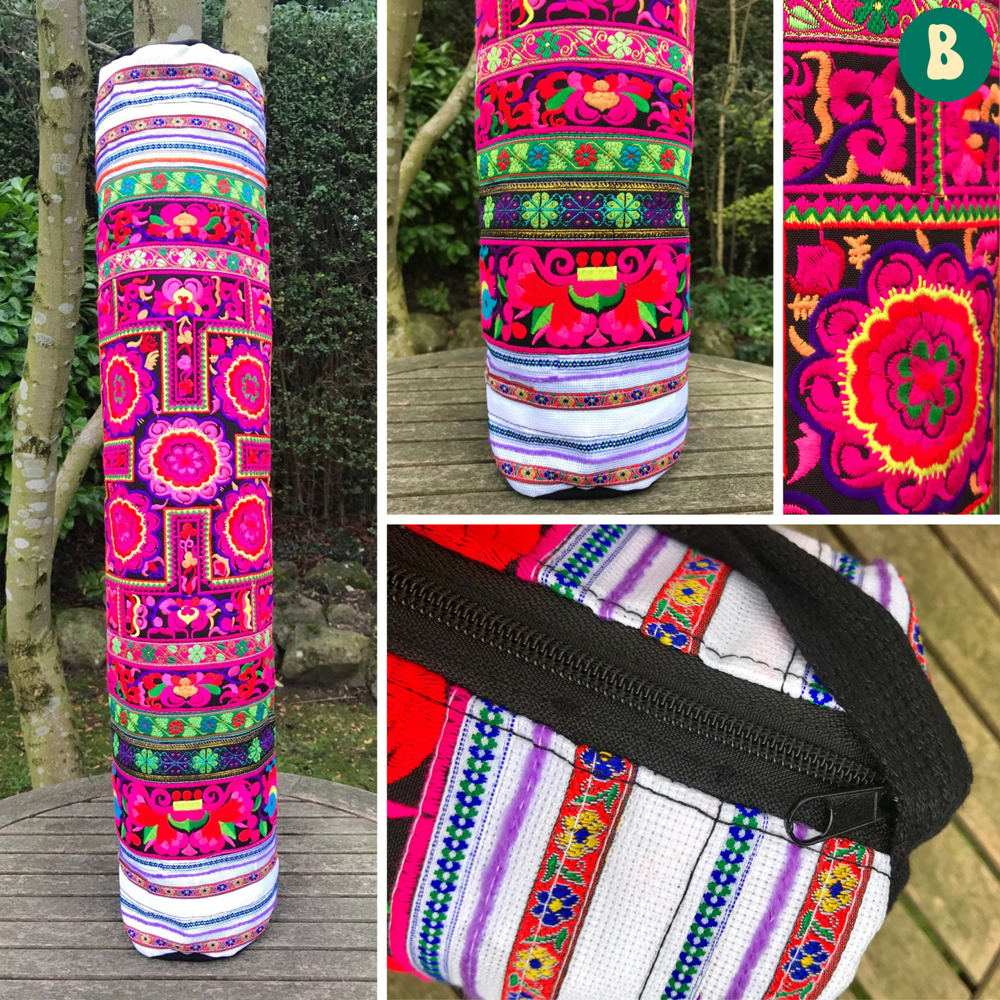 Colourful Floral Hmong White Yoga Mat Bag