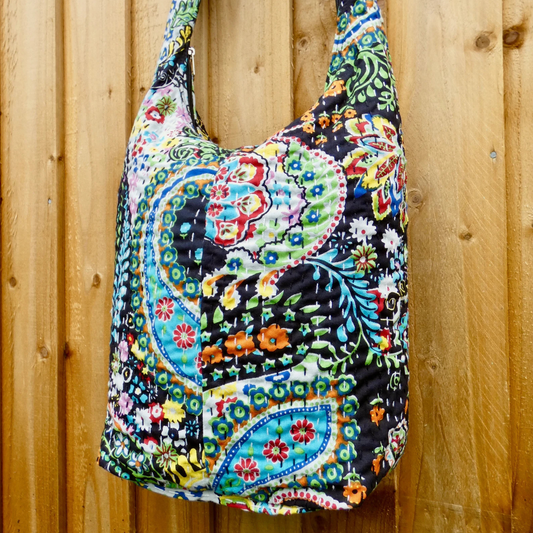 Black and Bright Indian Kantha Bucket Bag