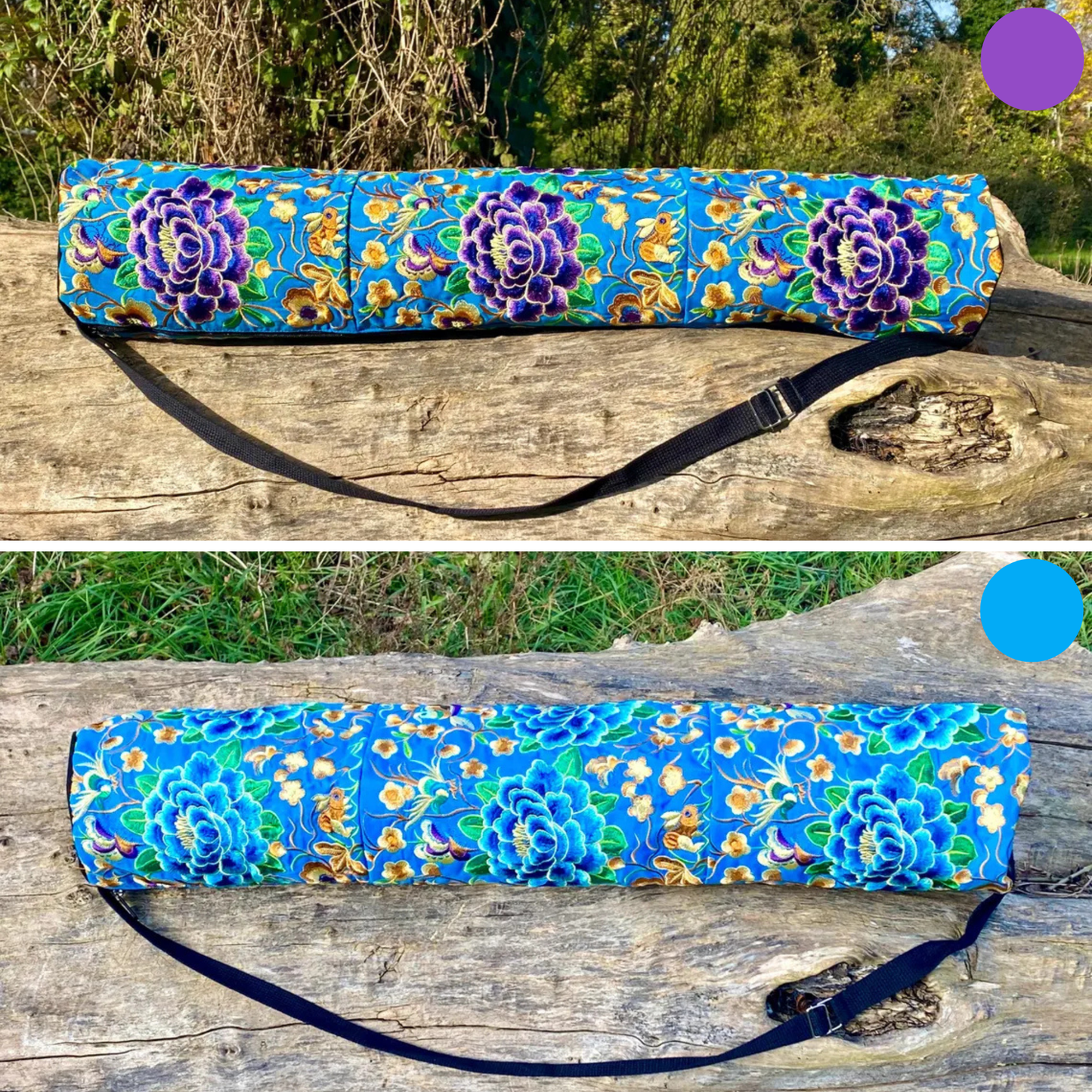 Blue Chrysanthemum Floral Hmong Yoga Mat Bag
