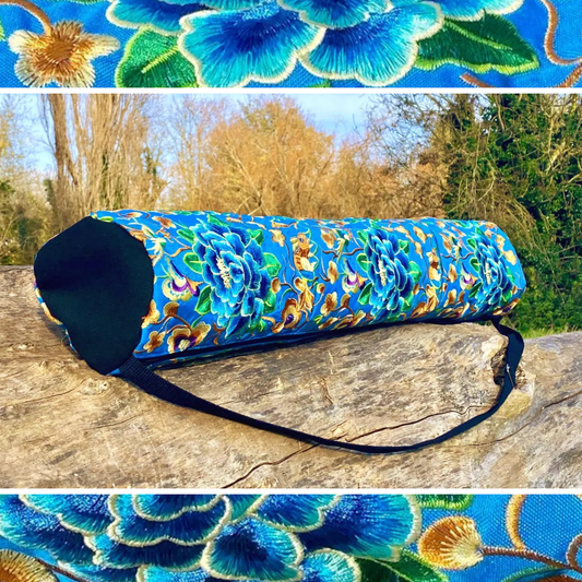 Blue Chrysanthemum Floral Hmong Yoga Mat Bag