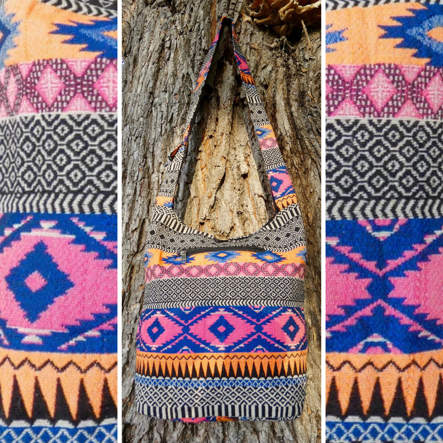 Colourful Geometric Woven Cotton Bucket Bag