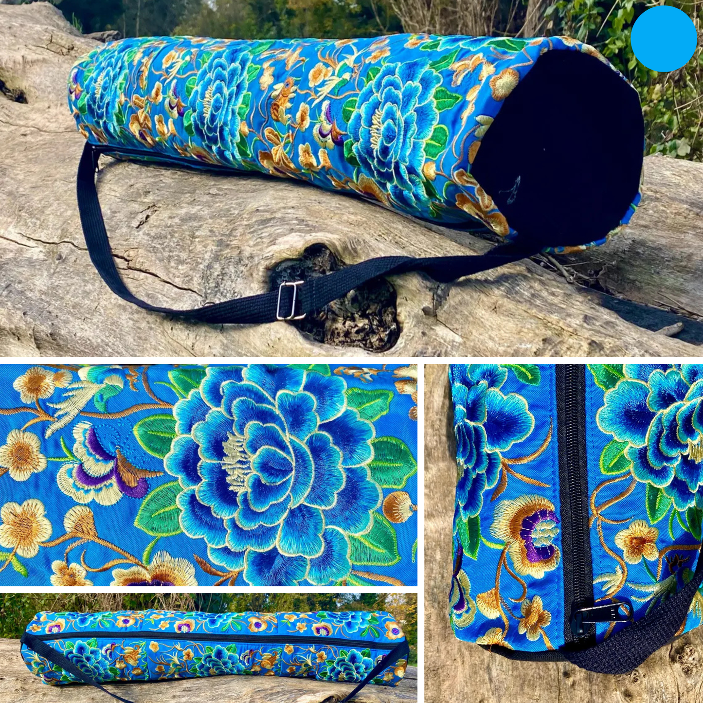 Blue Chrysanthemum Floral Hmong Yoga Mat Bag
