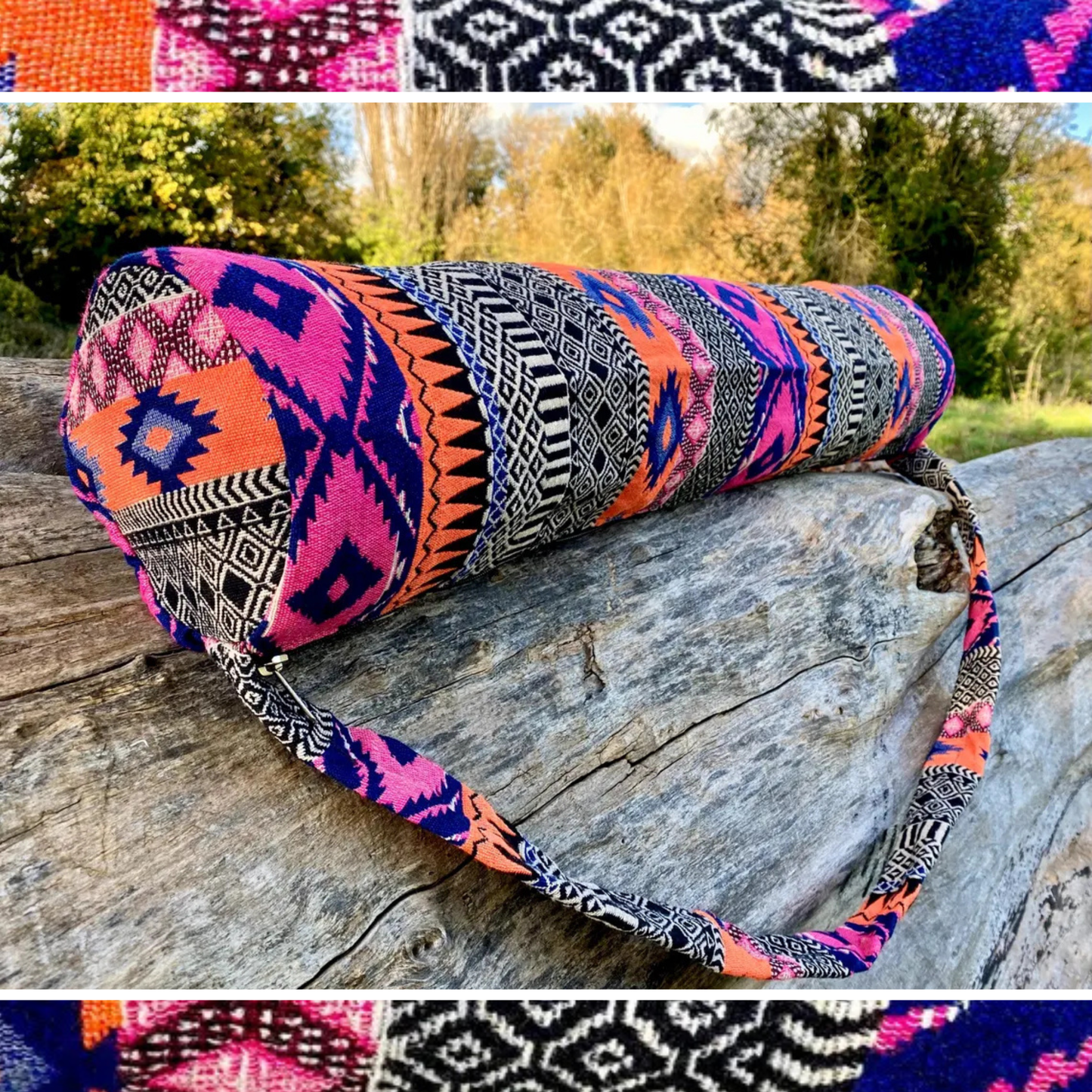 Woven Cotton Dramatic Geometric Yoga Mat Bag