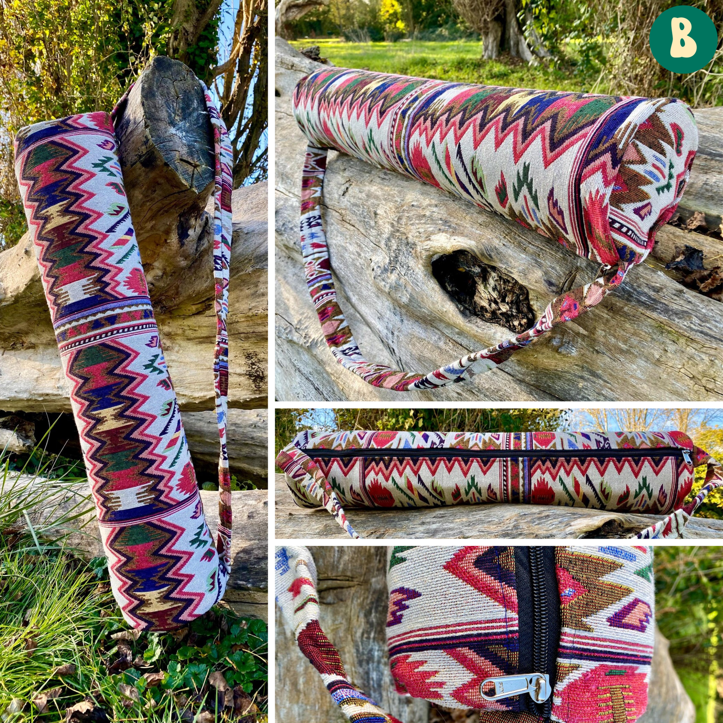 Woven Cotton Ethnic Geometric Yoga Mat Bag