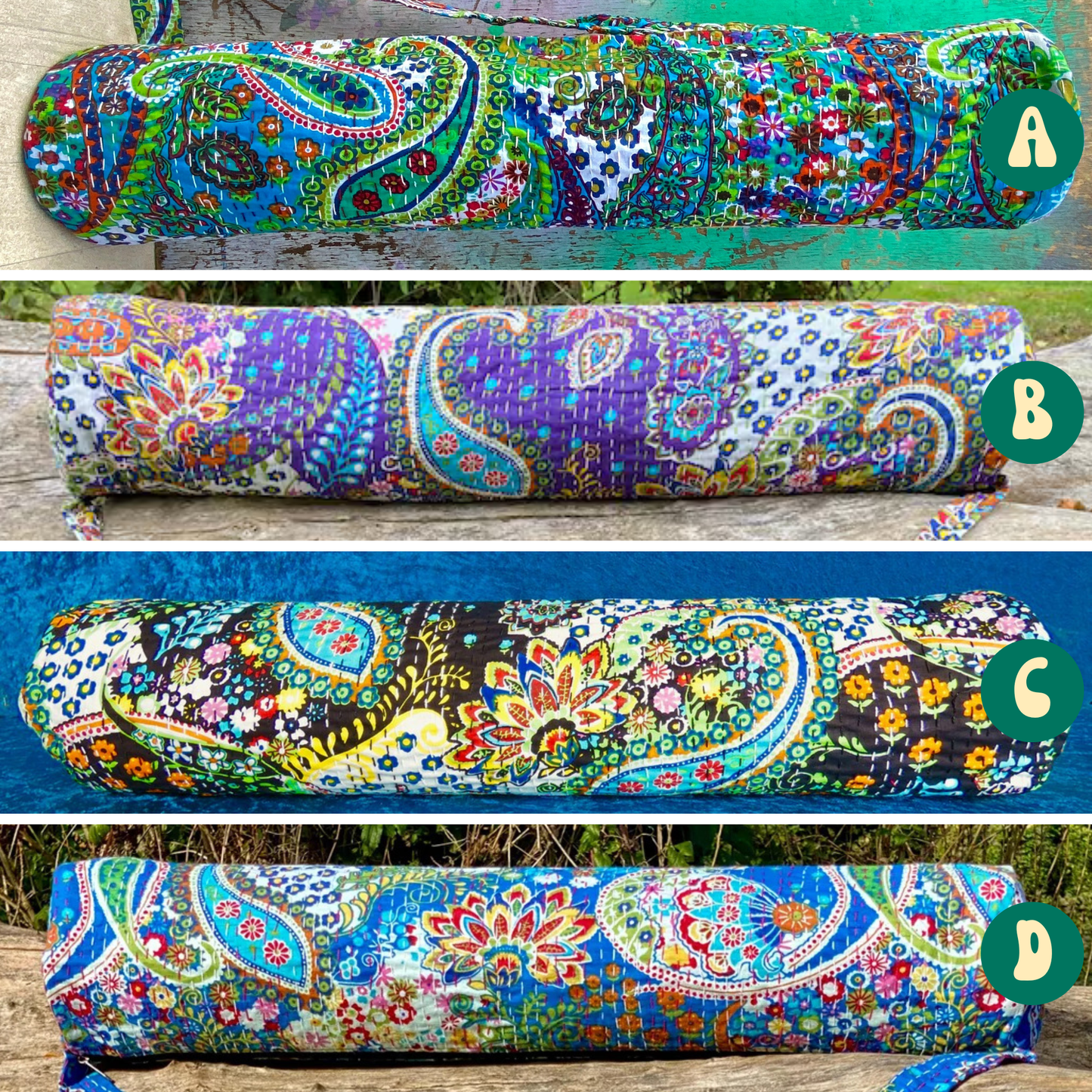 Paisley Forest Cotton Kantha Yoga Bag