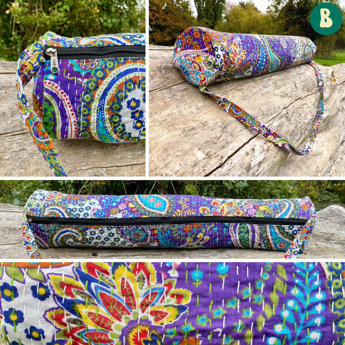 Paisley Forest Cotton Kantha Yoga Bag