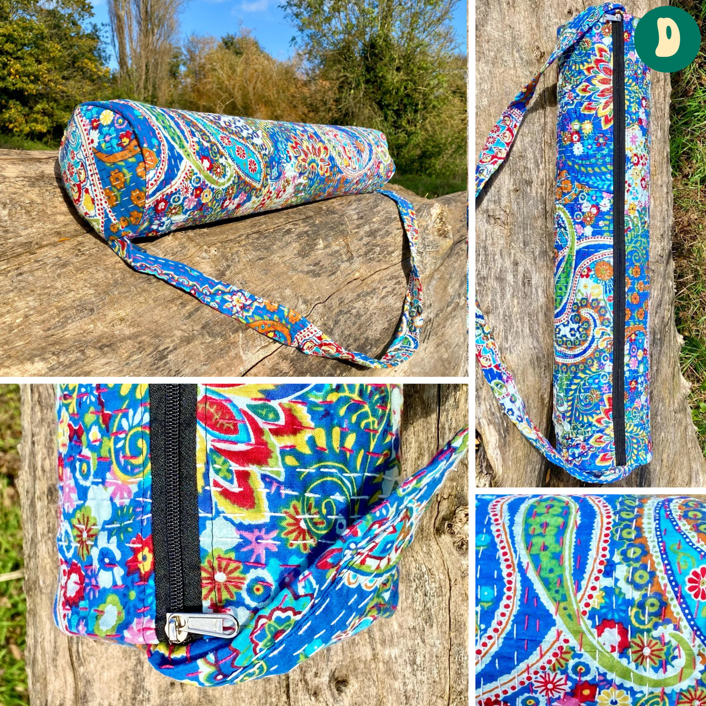 Paisley Forest Cotton Kantha Yoga Bag