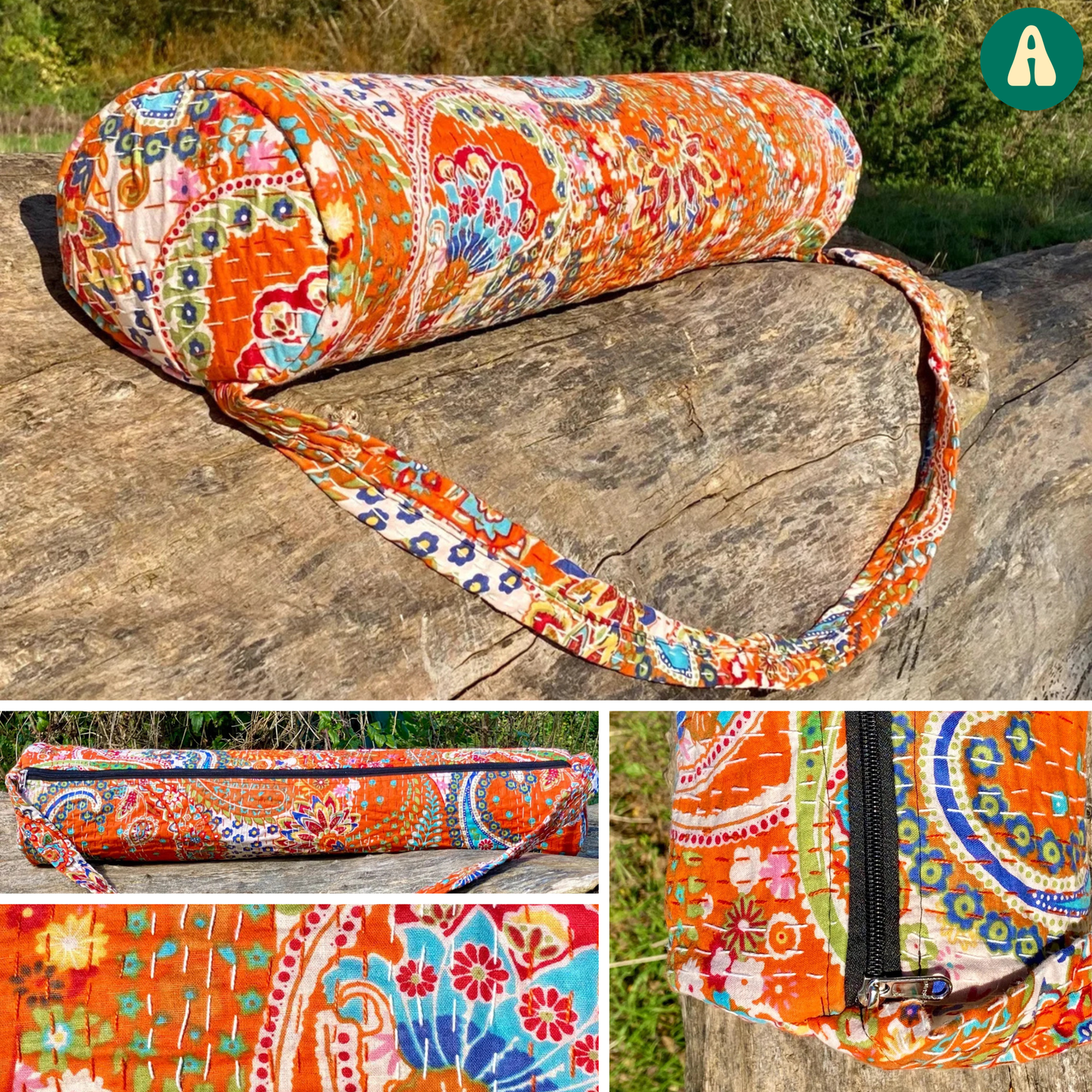 Paisley Sunset Cotton Kantha Yoga Bag