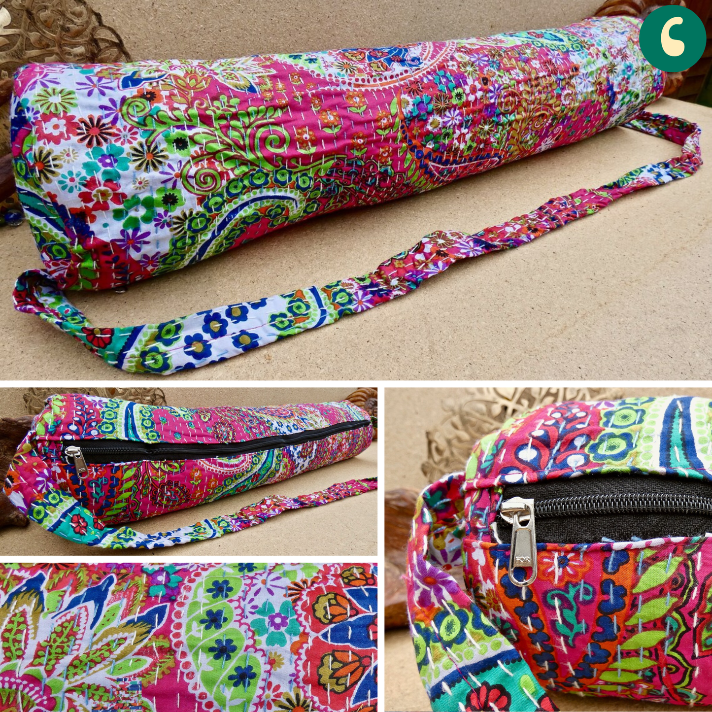 Paisley Sunset Cotton Kantha Yoga Bag