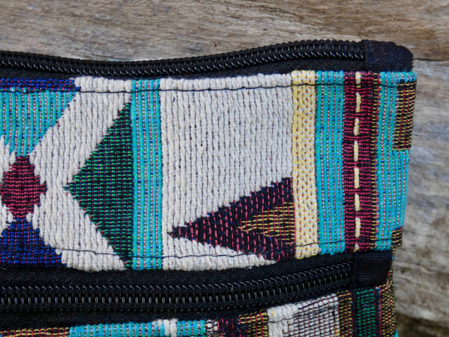Upcycled Woven Cotton Jacquard Purse - Teal and Burgandy