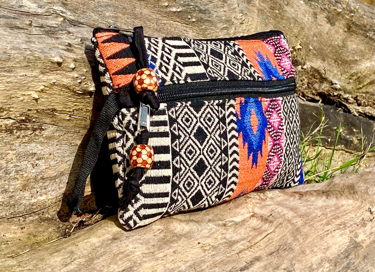 Upcycled Woven Cotton Jacquard Purse - Orange Multi