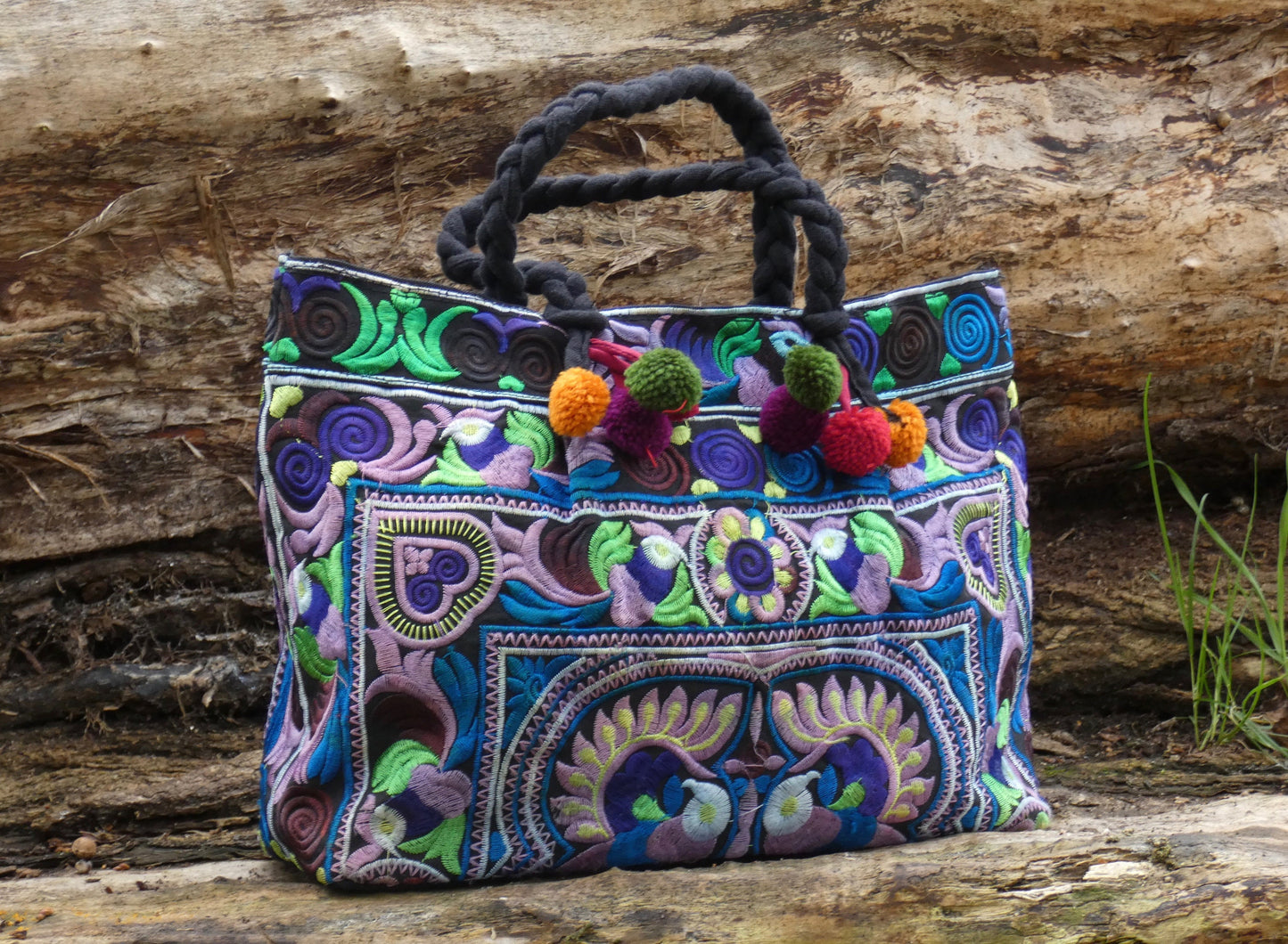 Blue Embroidered Hmong Handbag