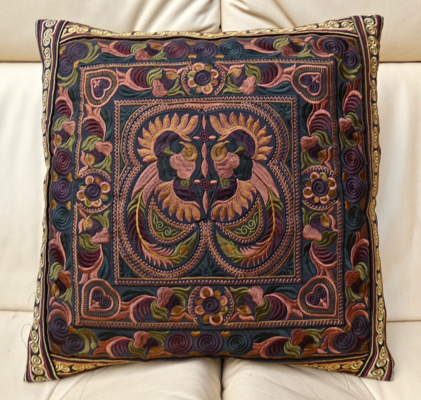 Mocha Embroidered Thai Cushion Cover