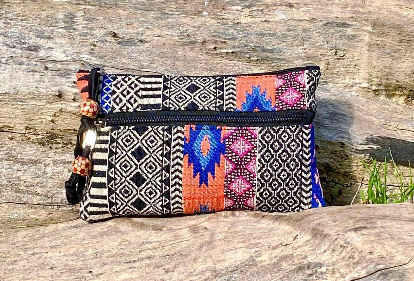 Upcycled Woven Cotton Jacquard Purse - Orange Multi