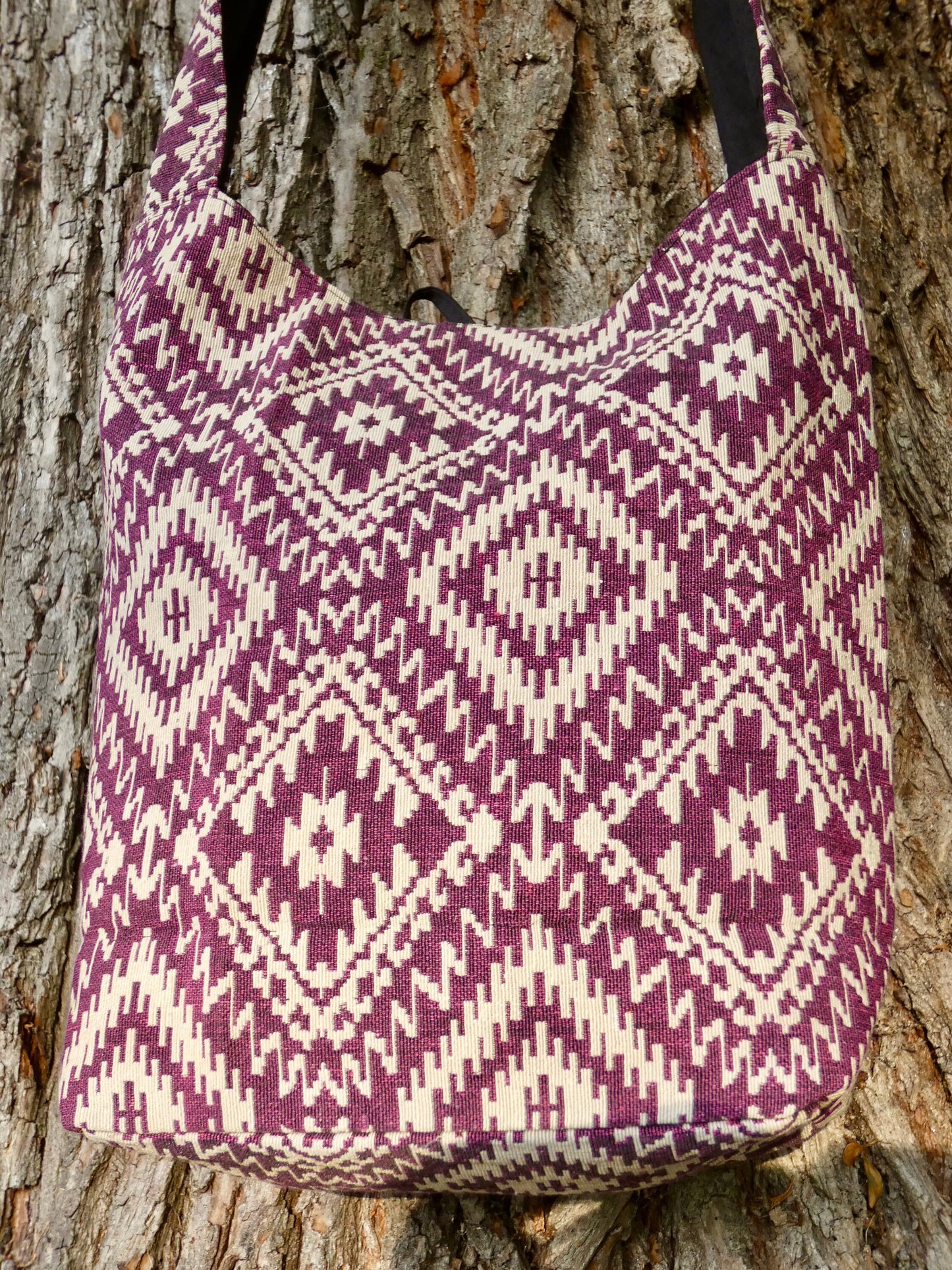 Pink Geometric Woven Cotton Bucket Bag