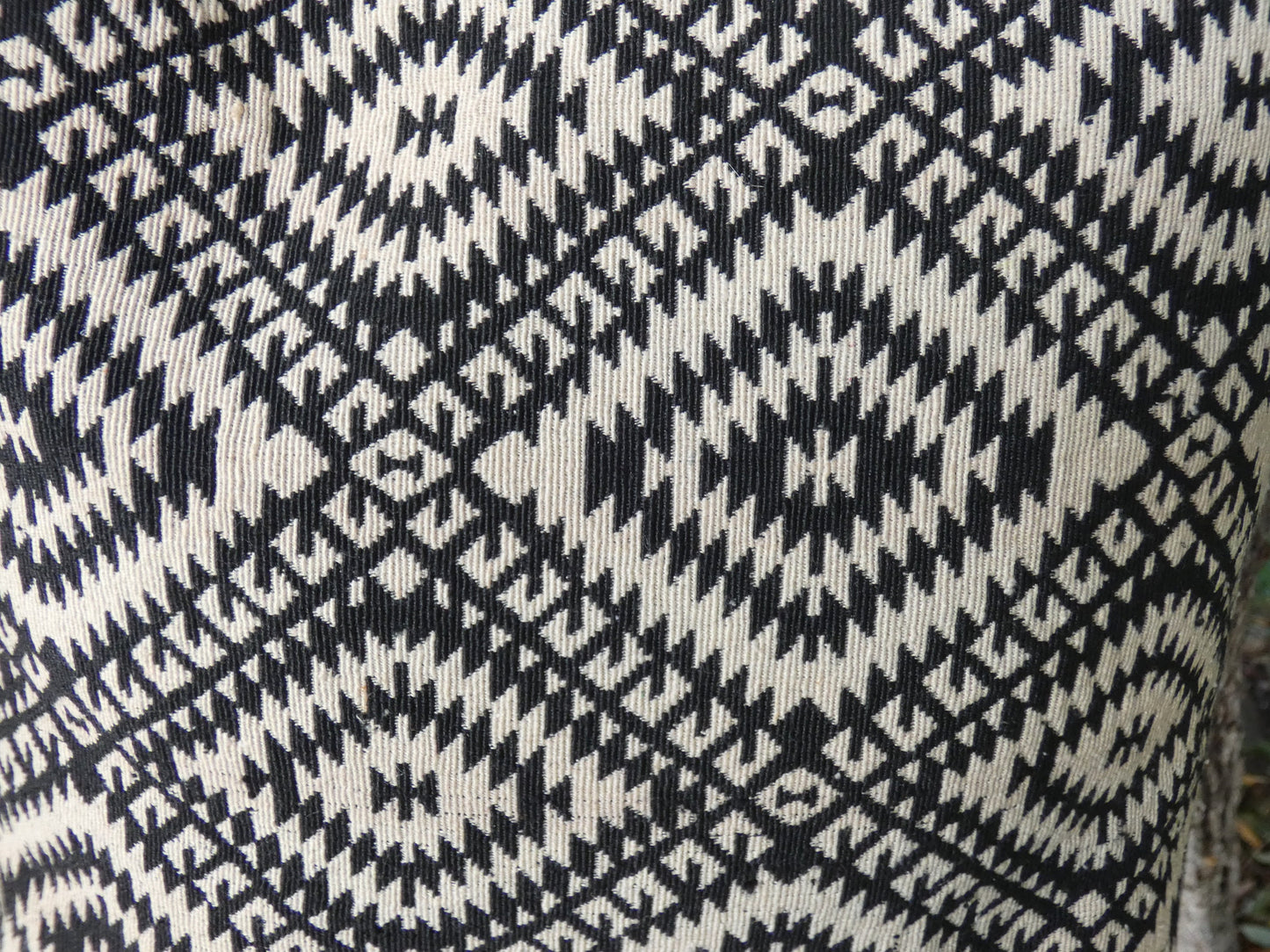 Black Geometric Woven Cotton Bucket Bag