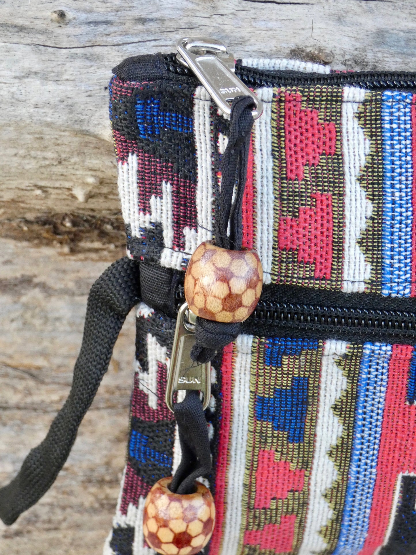 Upcycled Woven Cotton Jacquard Purse - Blue and Red