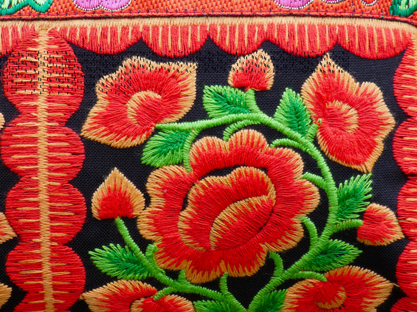 Orange Floral Embroidered Small Crossbody Thai Bag