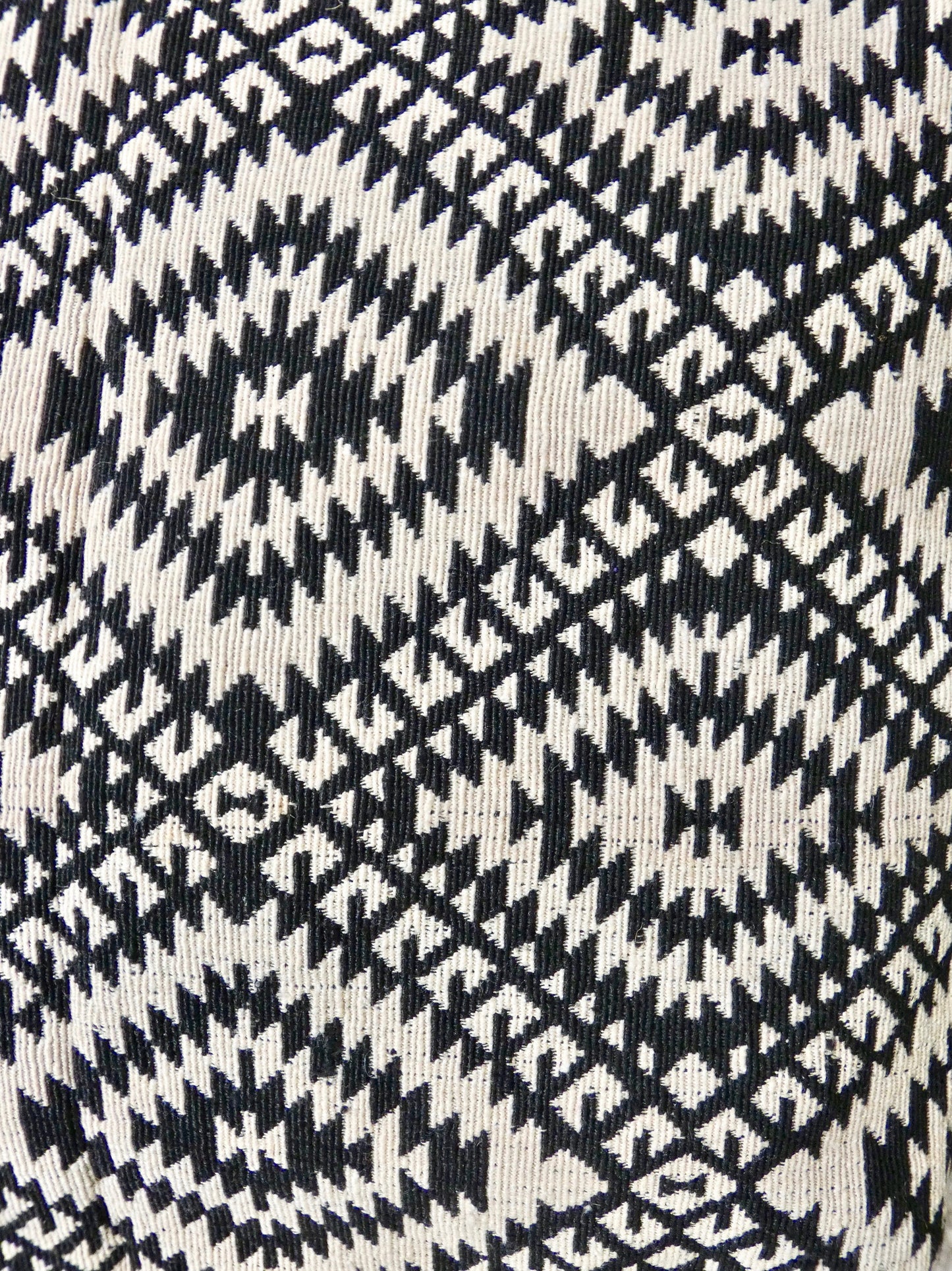 Black Geometric Woven Cotton Bucket Bag