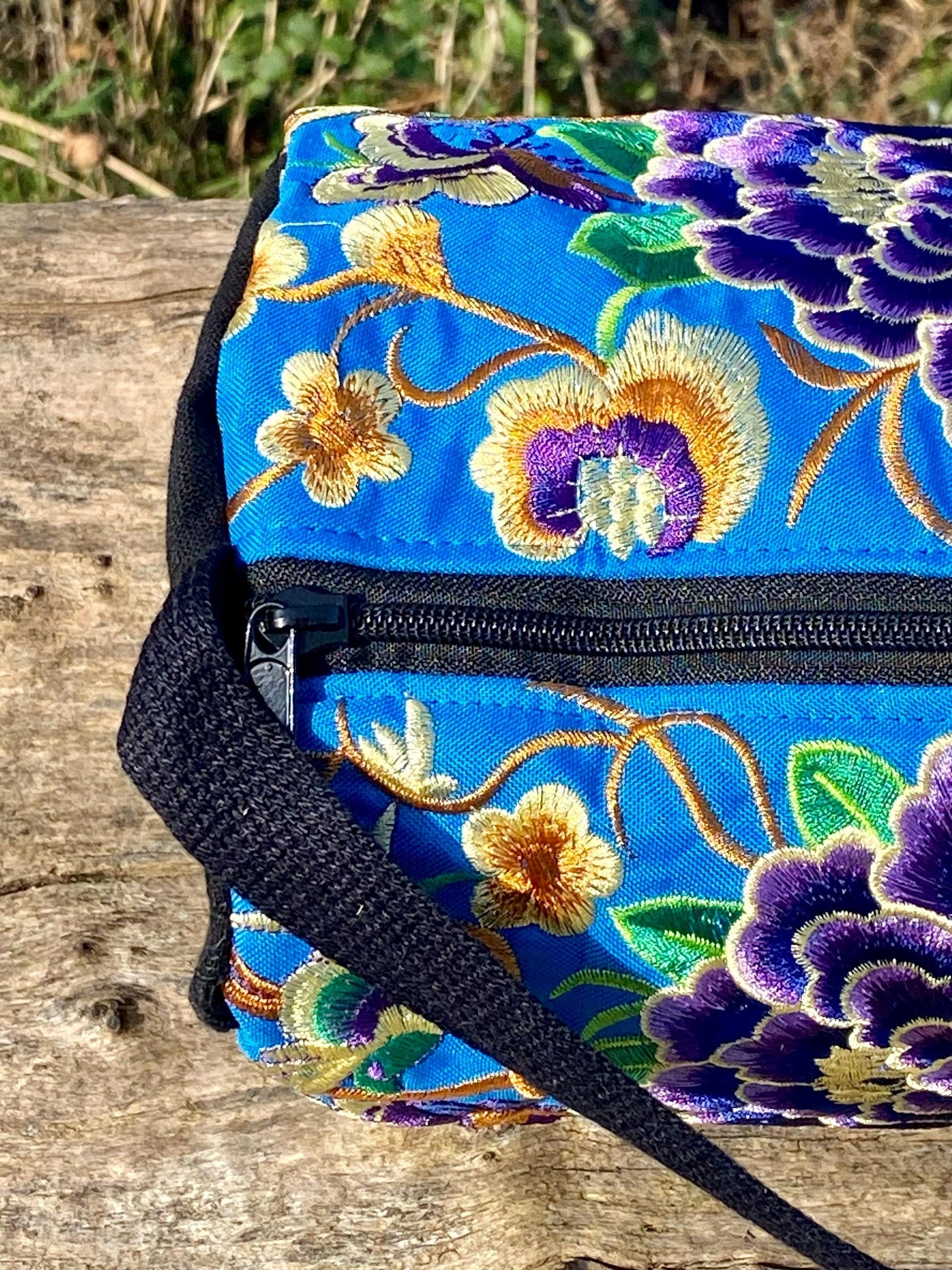 Blue Chrysanthemum Floral Hmong Yoga Mat Bag
