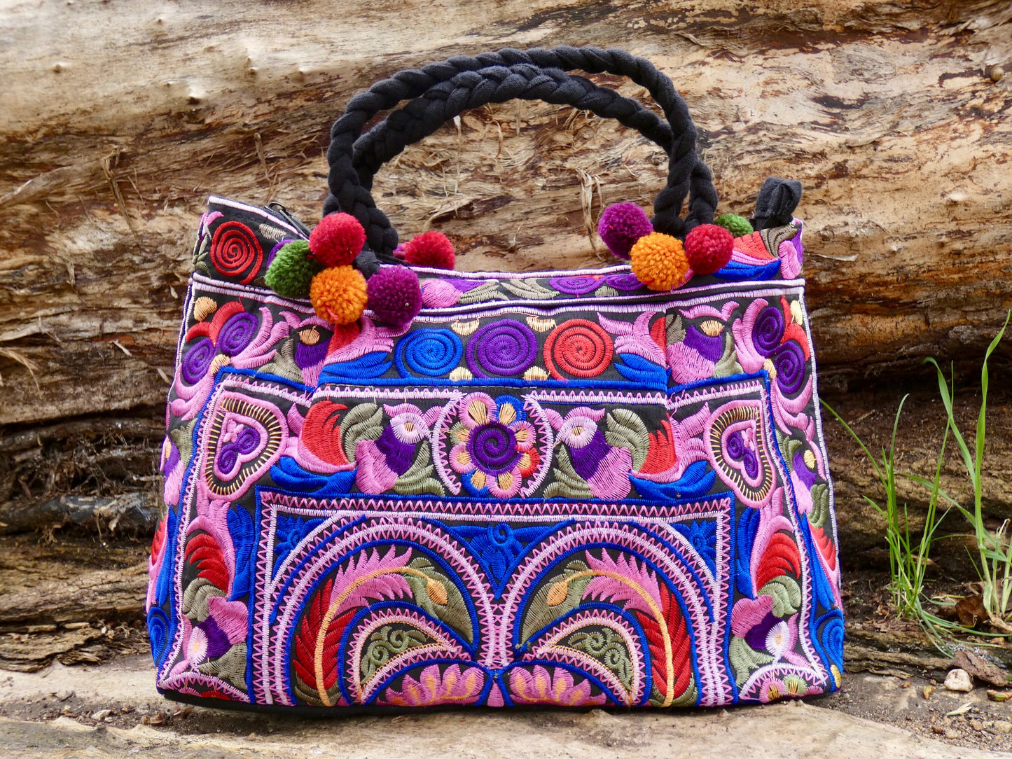 Purple Embroidered Hmong Handbag