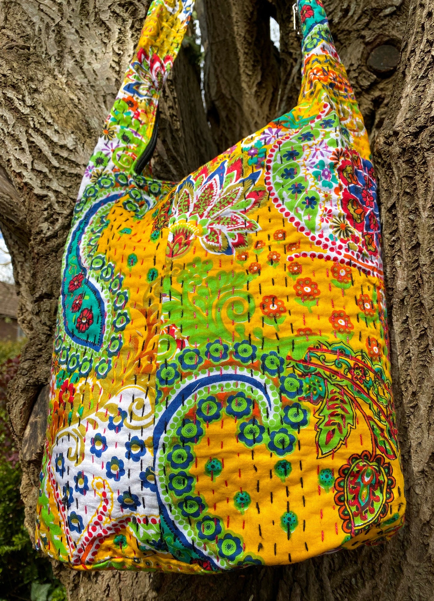 Yellow Indian Kantha Bucket Bag