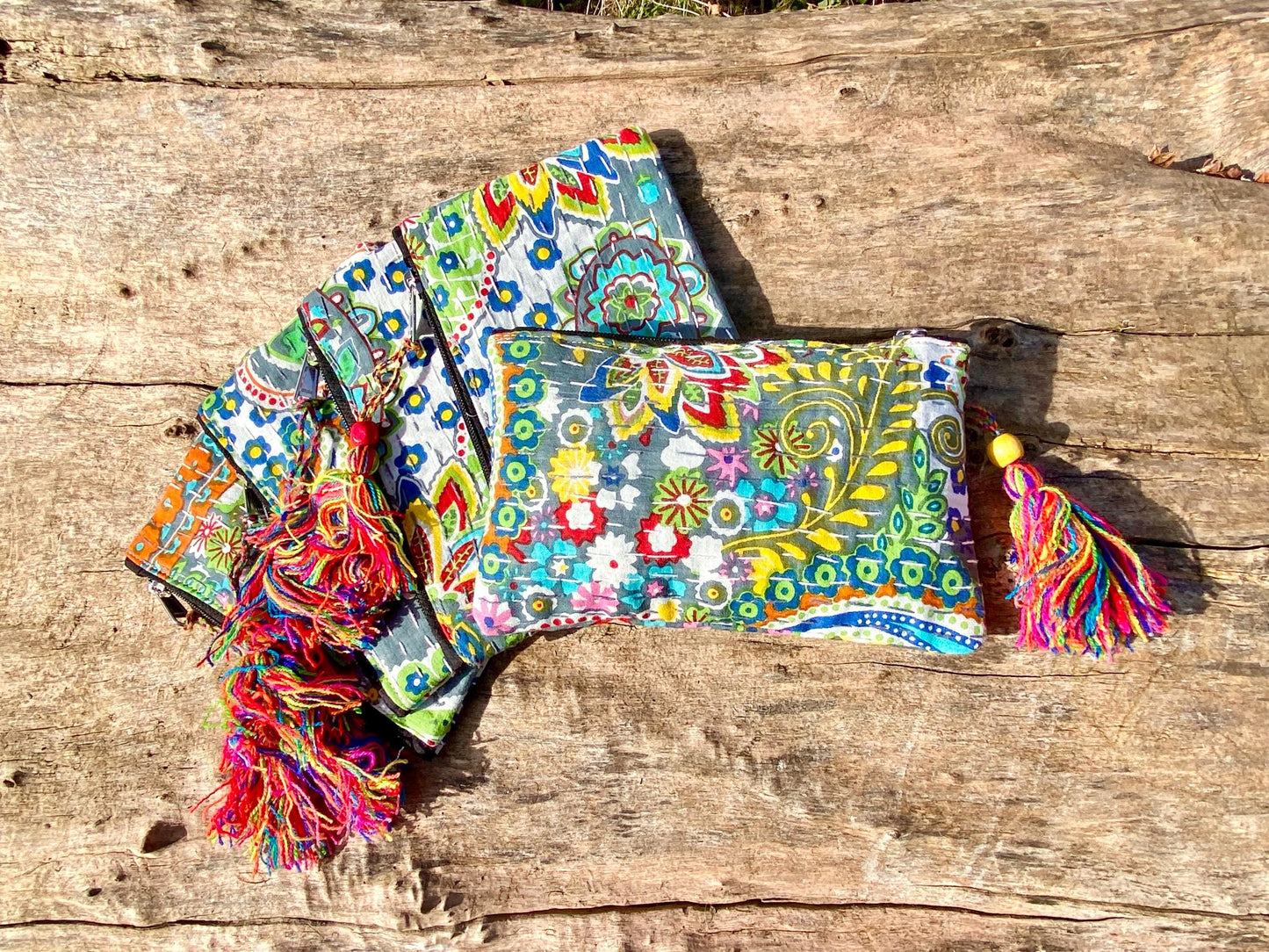 Handmade Cotton Kantha Purse - Grey