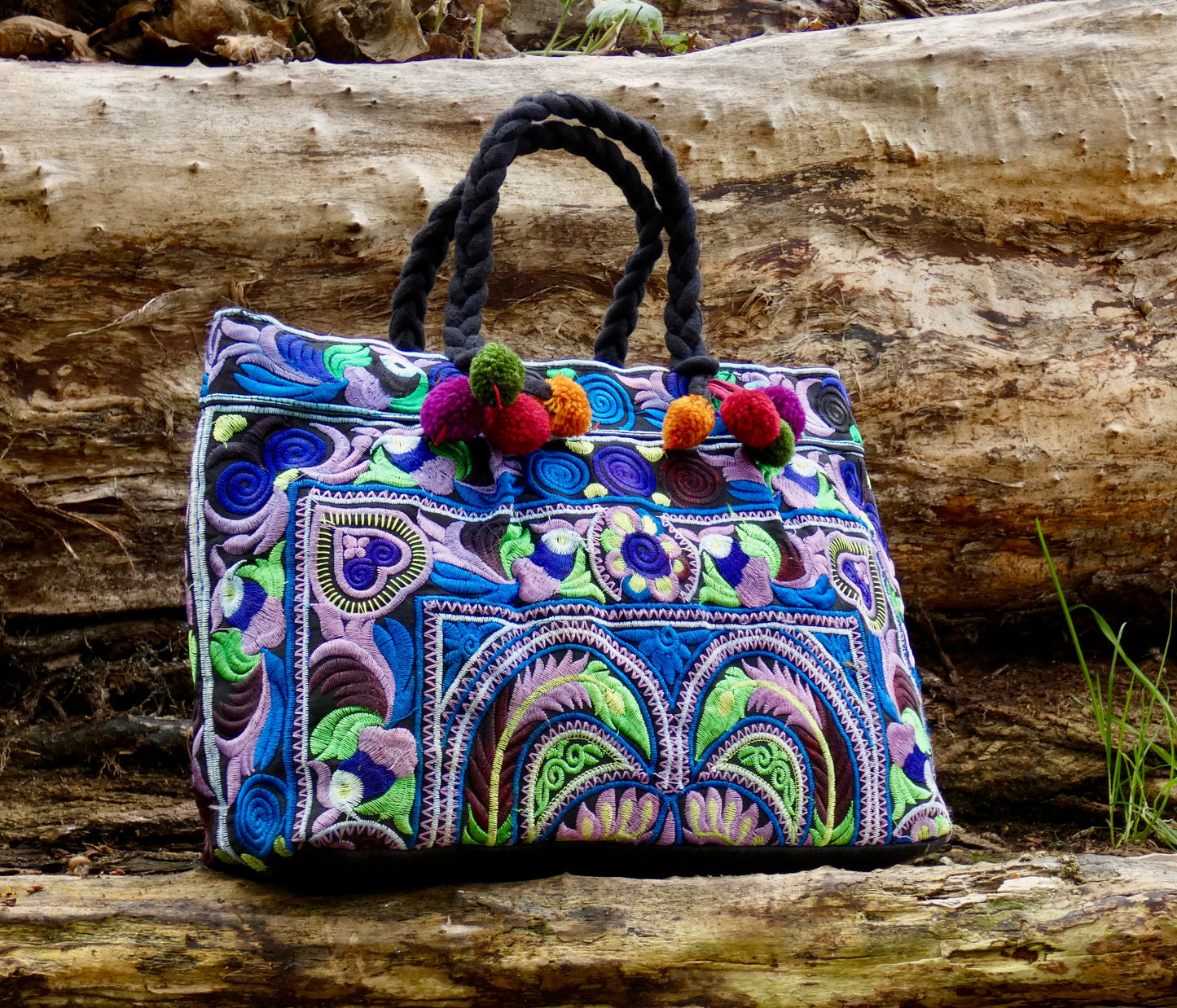 Blue Embroidered Hmong Handbag
