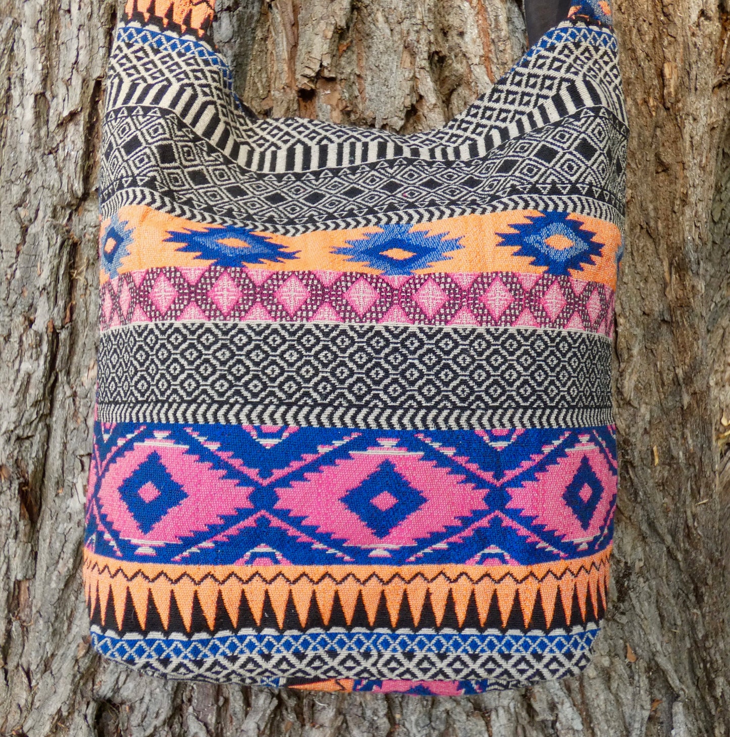 Colourful Geometric Woven Cotton Bucket Bag