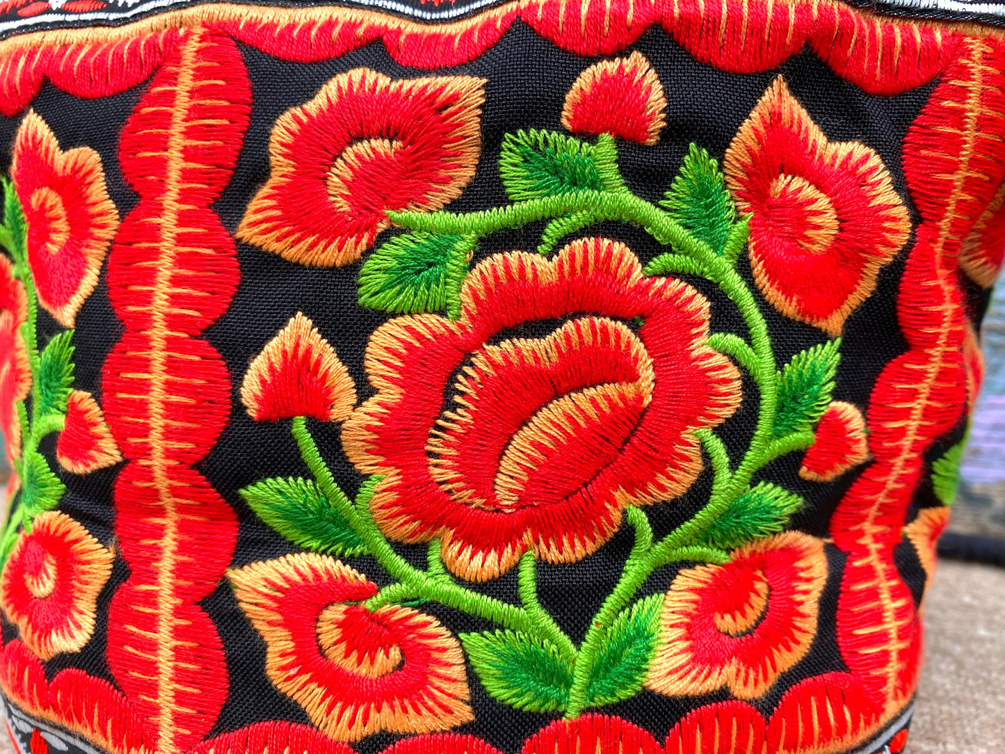 Red Floral Embroidered Thai Crossbody Bag