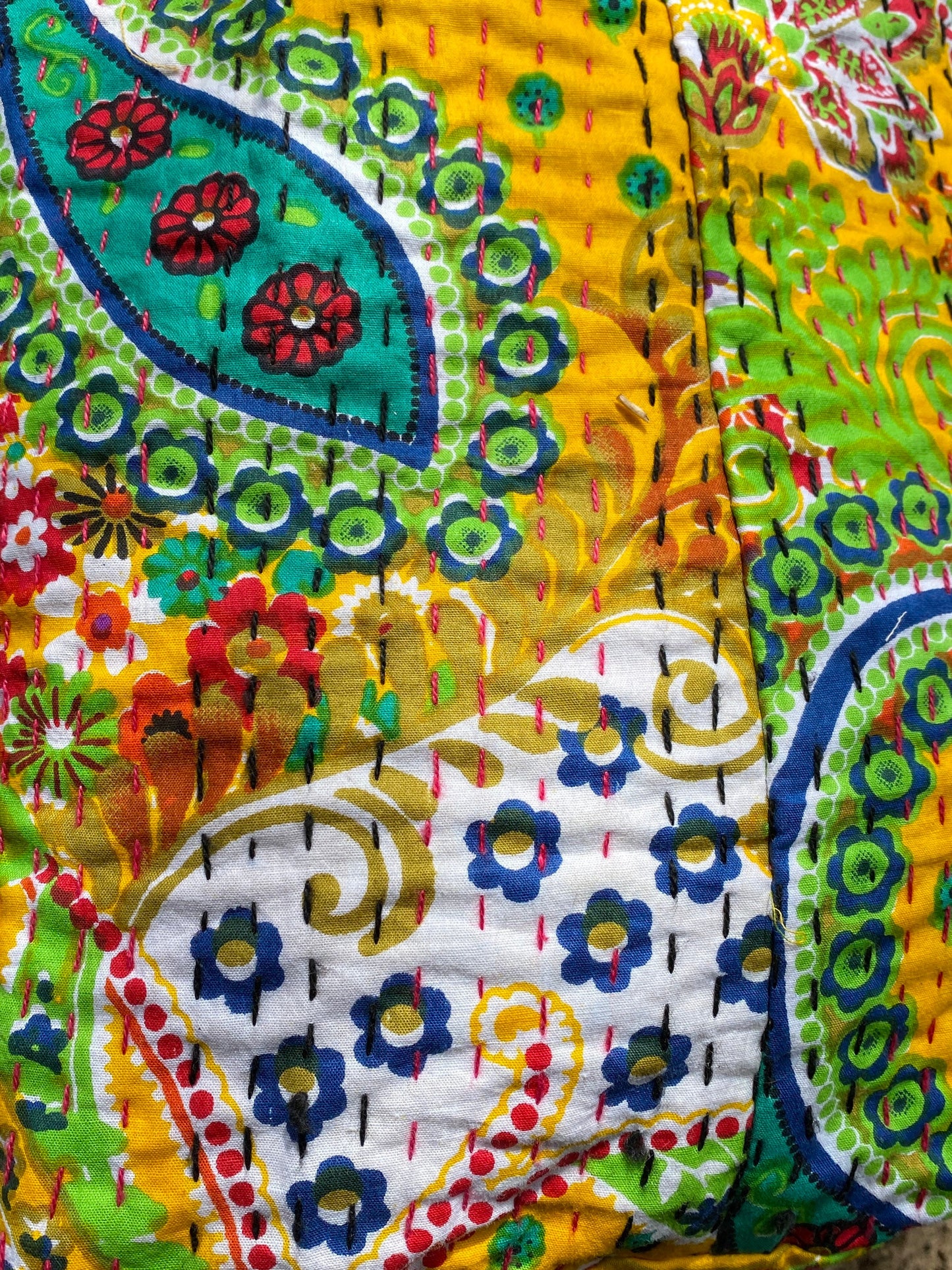 Yellow Indian Kantha Bucket Bag