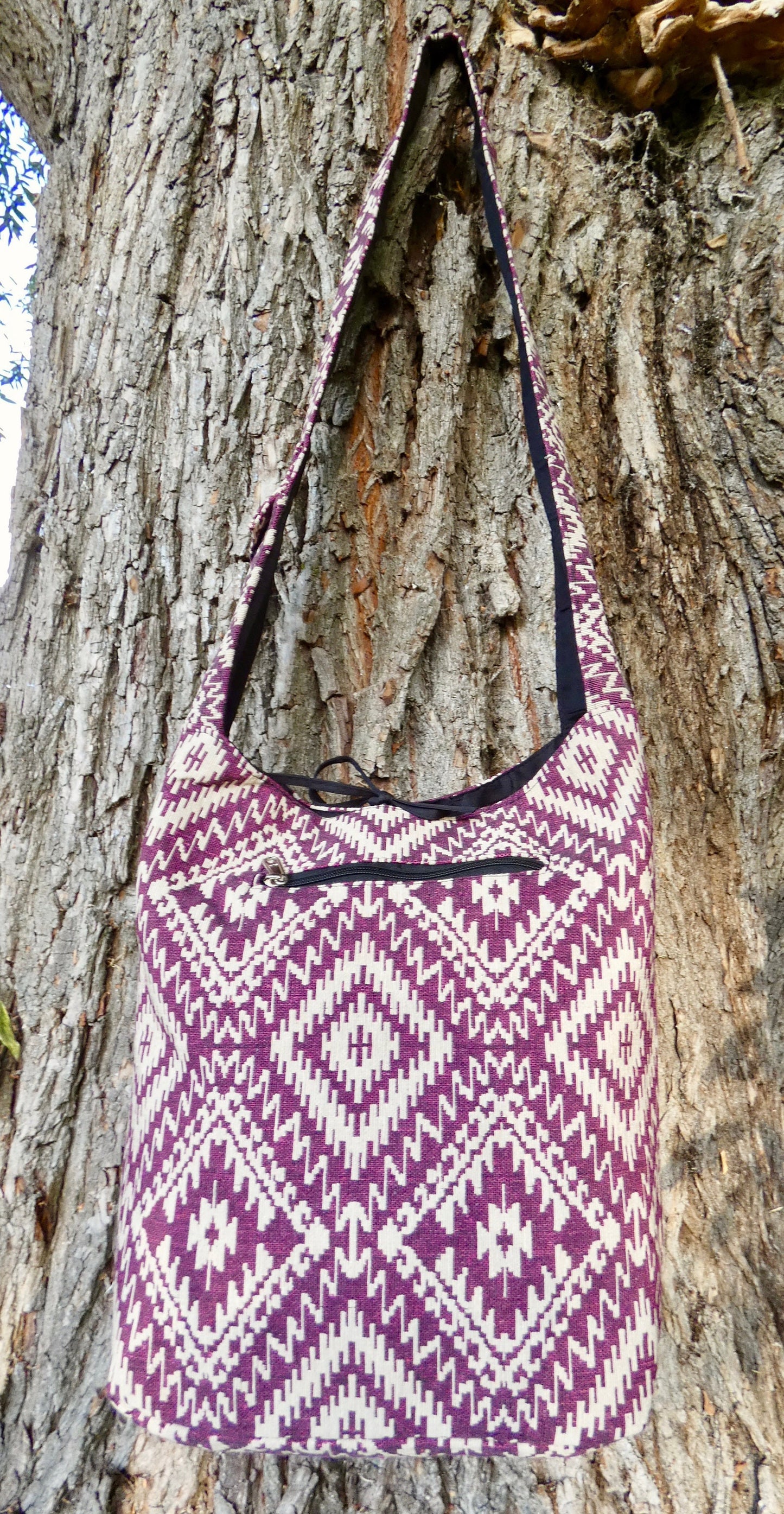 Pink Geometric Woven Cotton Bucket Bag