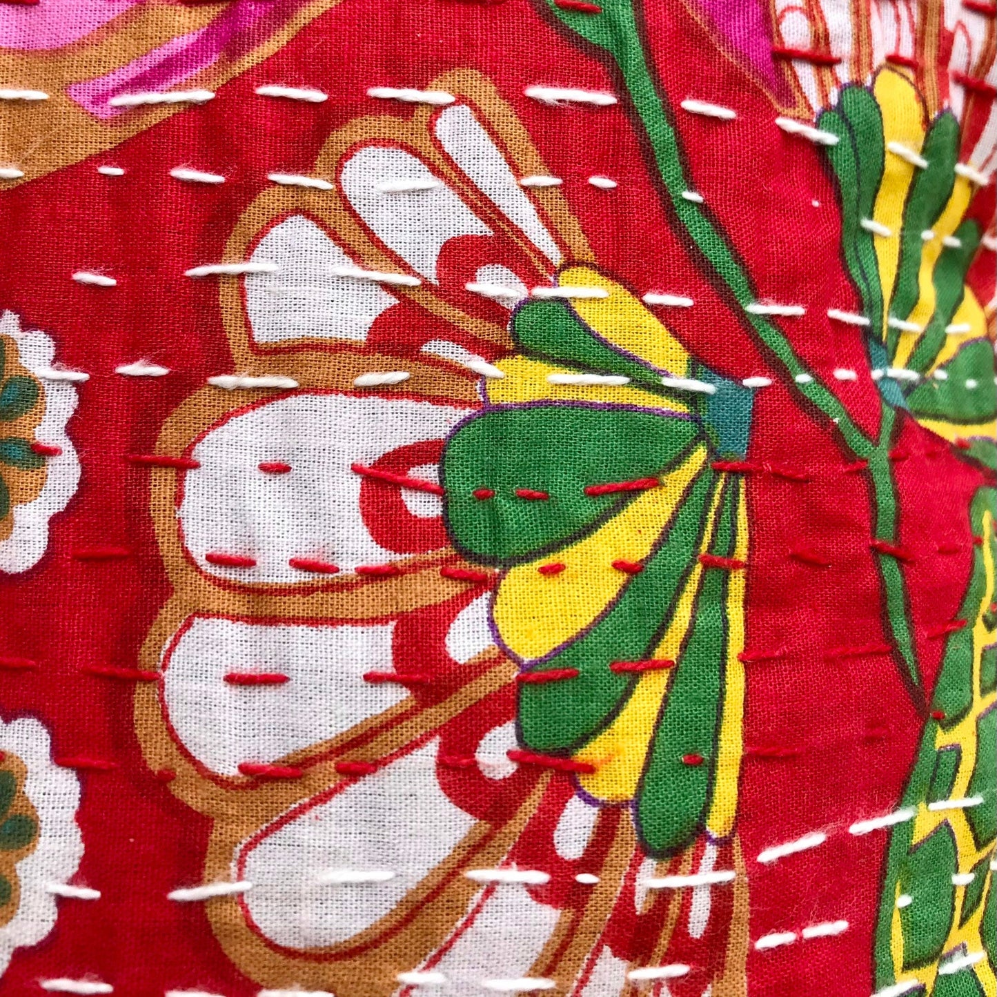 Red Floral Kantha Cushion Cover