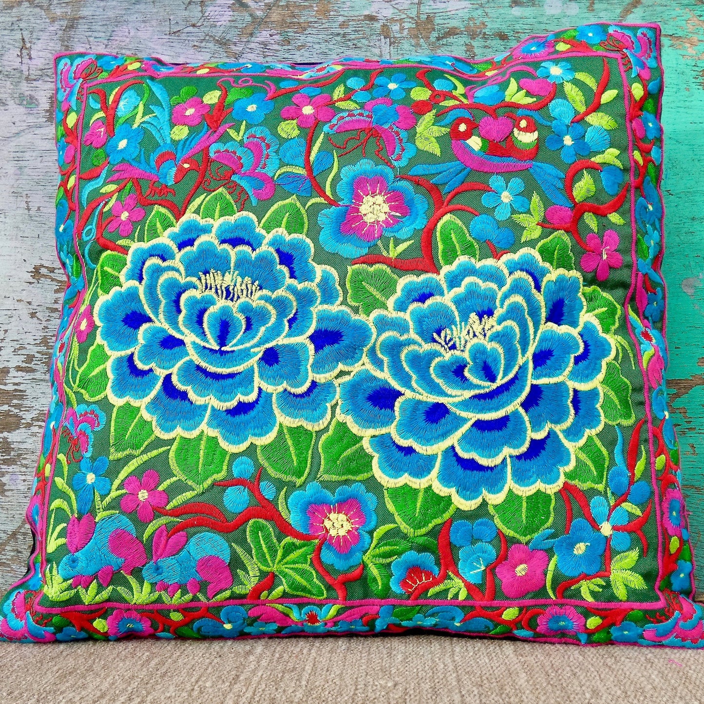 Chrysanthemum Embroidered Thai Cushion Cover