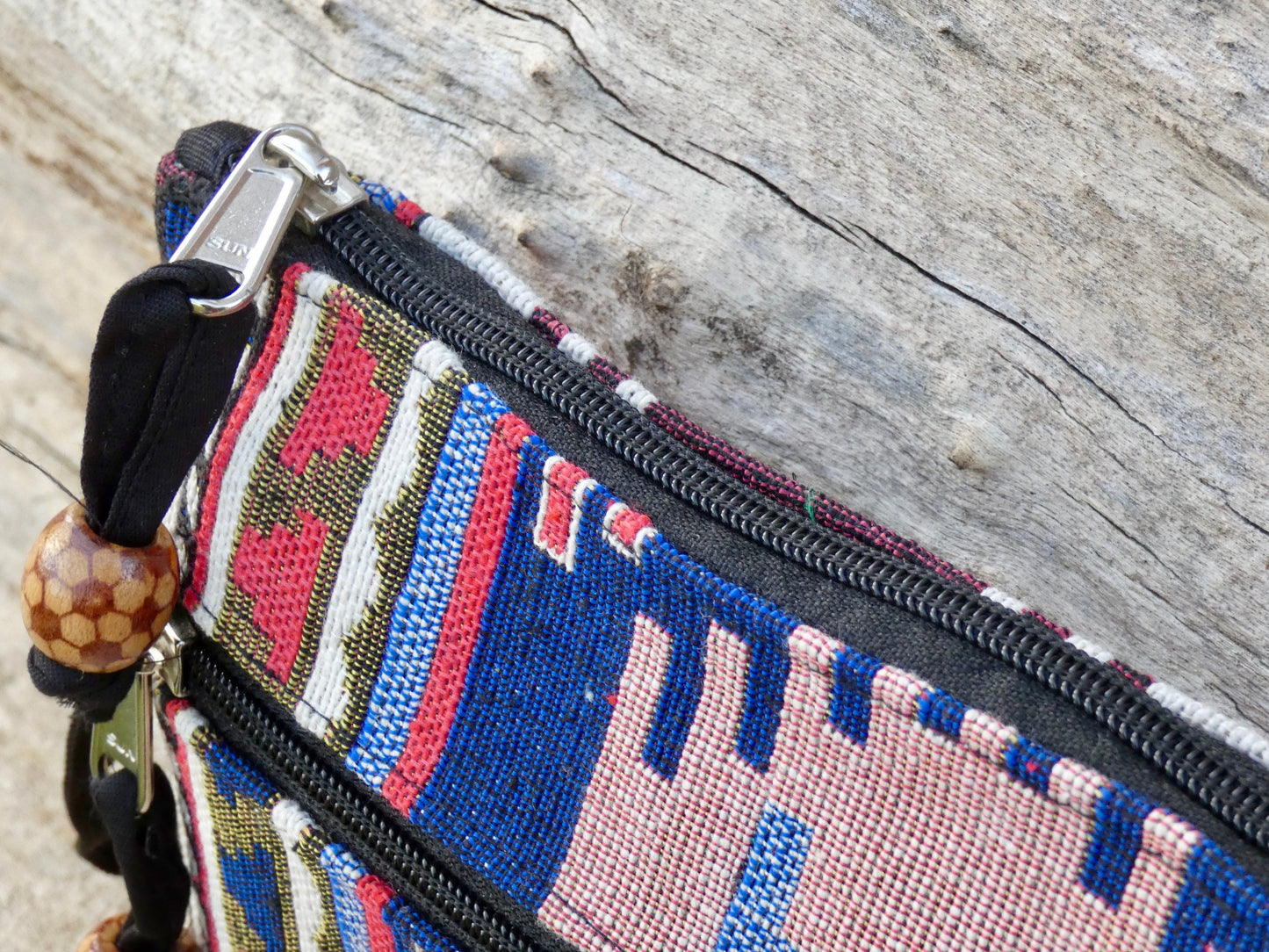 Upcycled Woven Cotton Jacquard Purse - Blue and Red