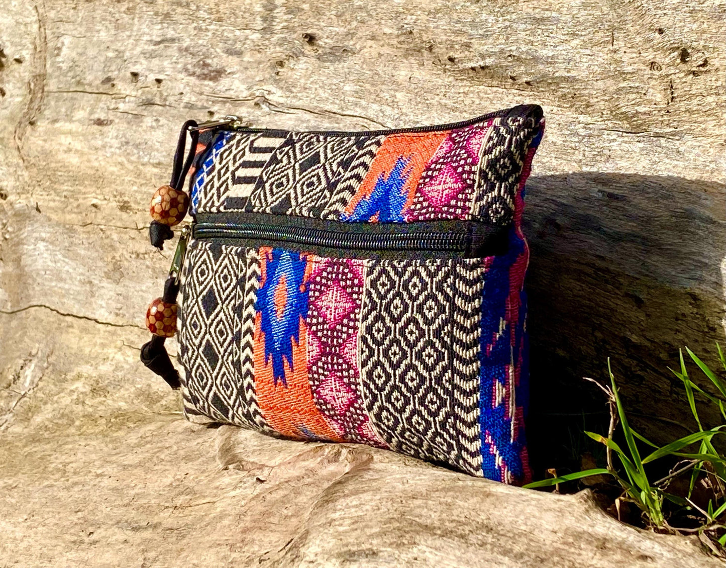 Upcycled Woven Cotton Jacquard Purse - Orange Multi
