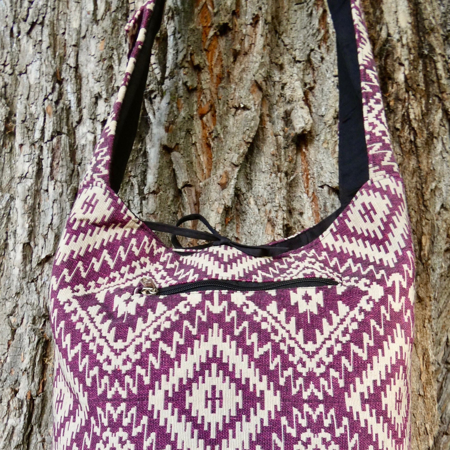 Pink Geometric Woven Cotton Bucket Bag