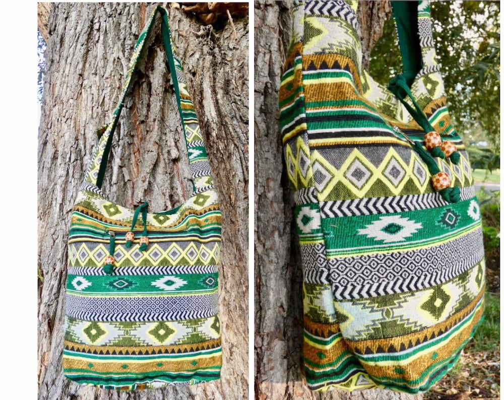 Green Woven Cotton Bucket Bag