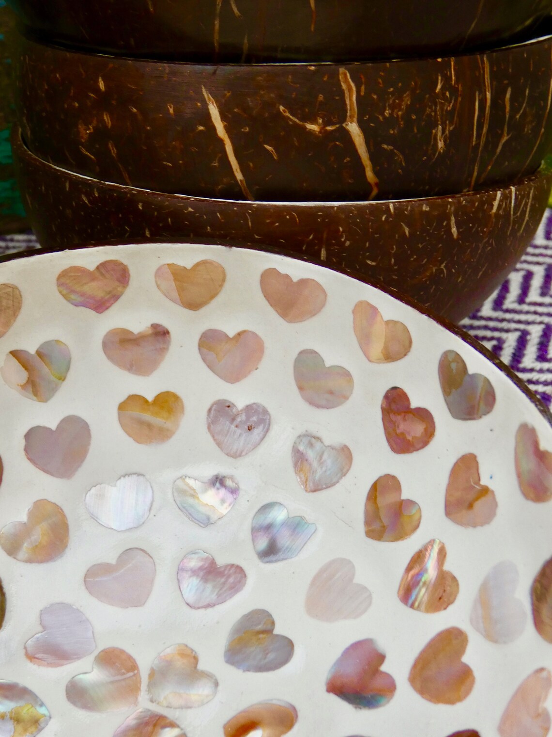 Cream Coconut Bowl with Mother of Pearl Inlay Light Heart