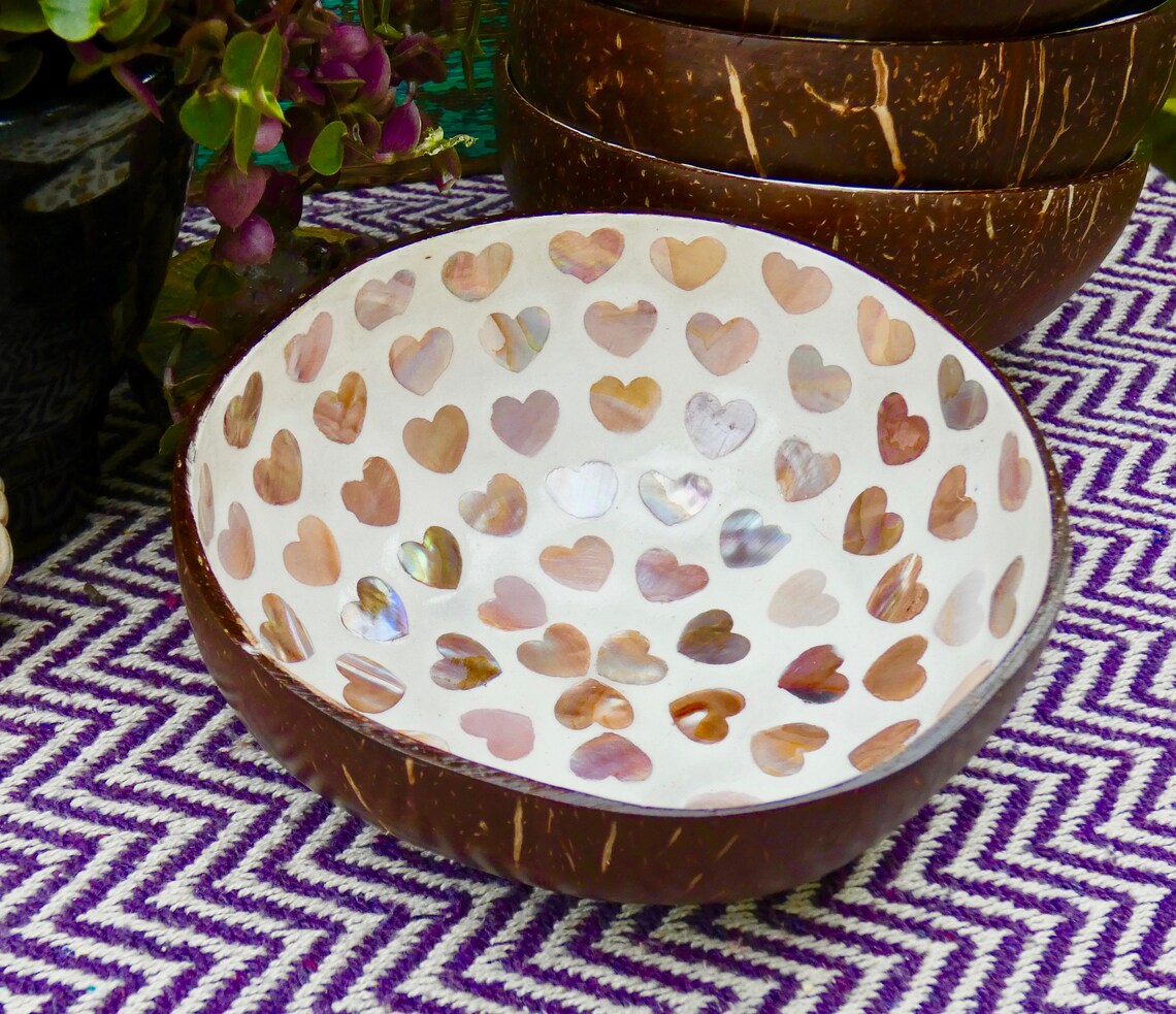 Cream Coconut Bowl with Mother of Pearl Inlay Light Heart