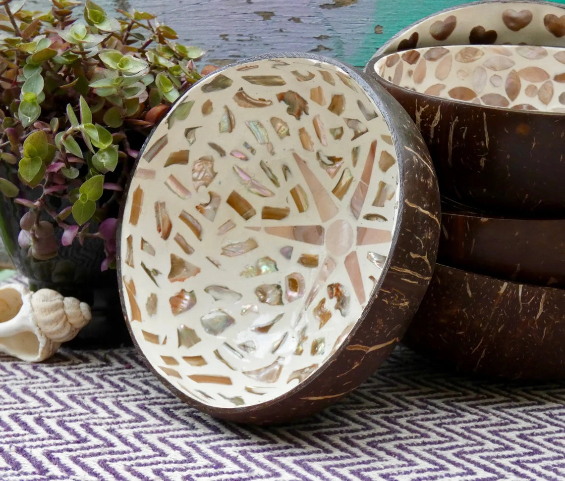 Cream Coconut Bowl with Mother of Pearl Inlay Light Sunburst