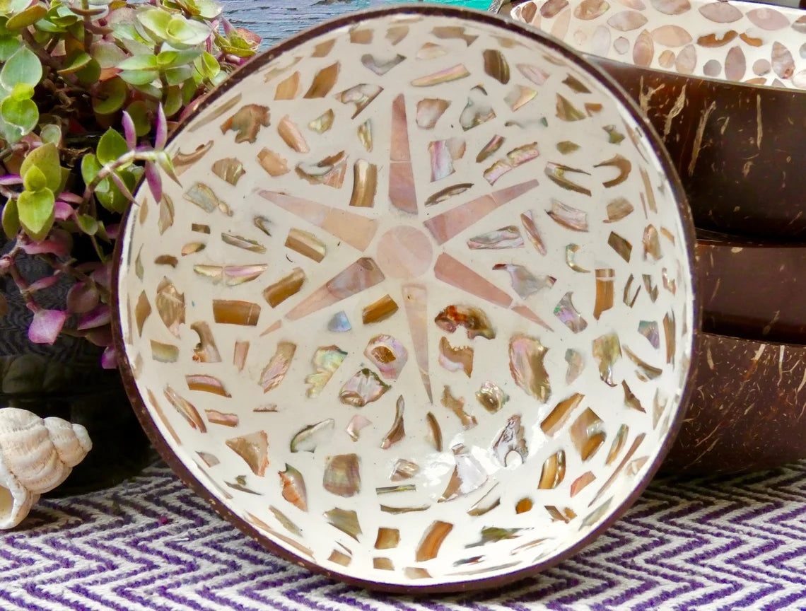 Cream Coconut Bowl with Mother of Pearl Inlay Light Sunburst