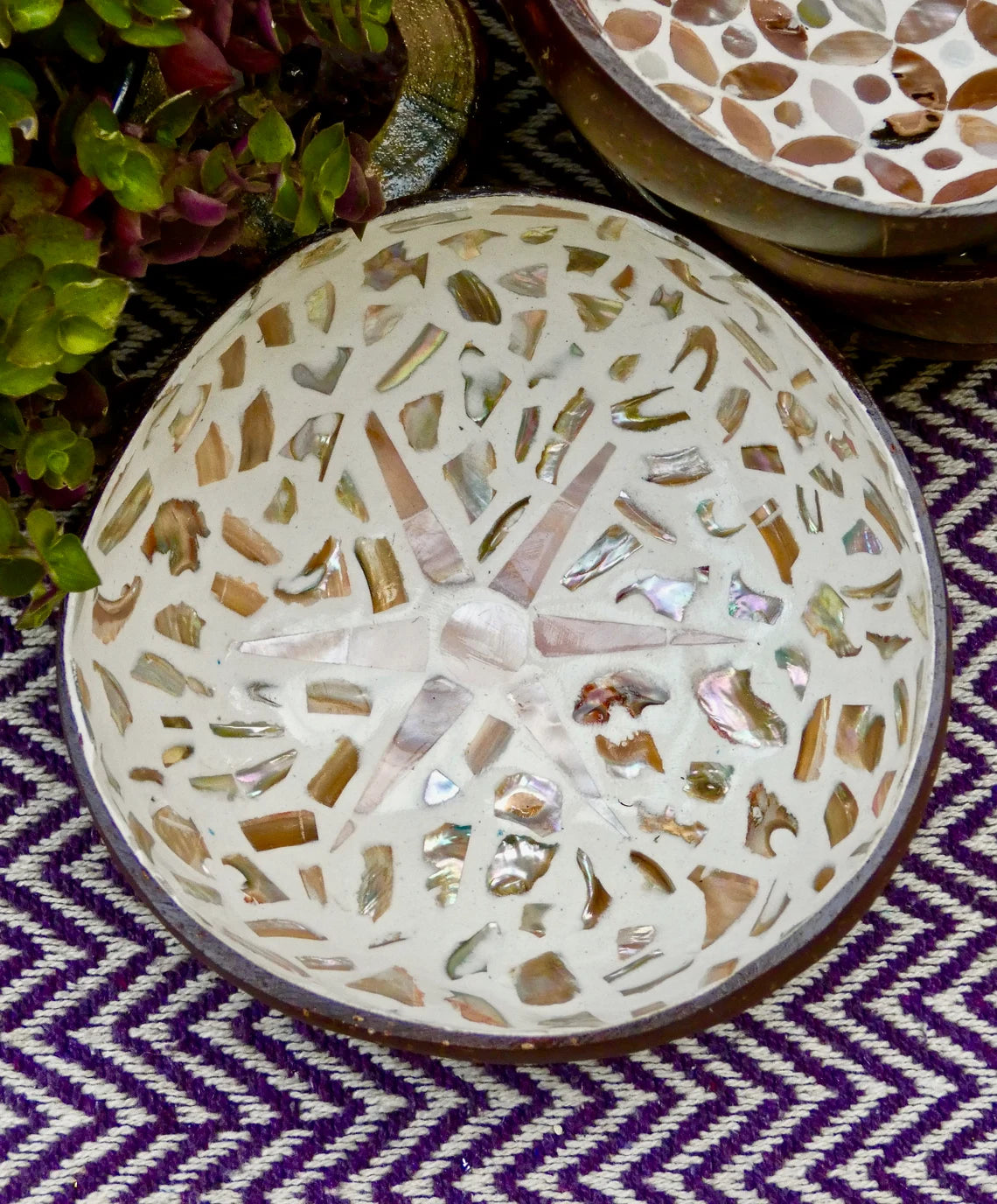 Cream Coconut Bowl with Mother of Pearl Inlay Light Sunburst